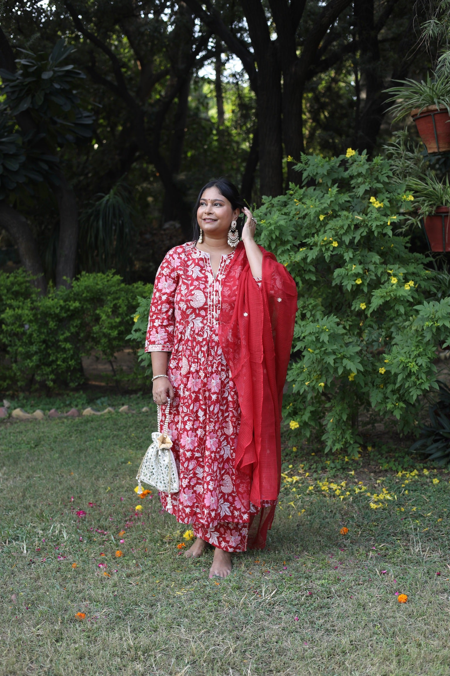 Velvet Red Gather Suit Set