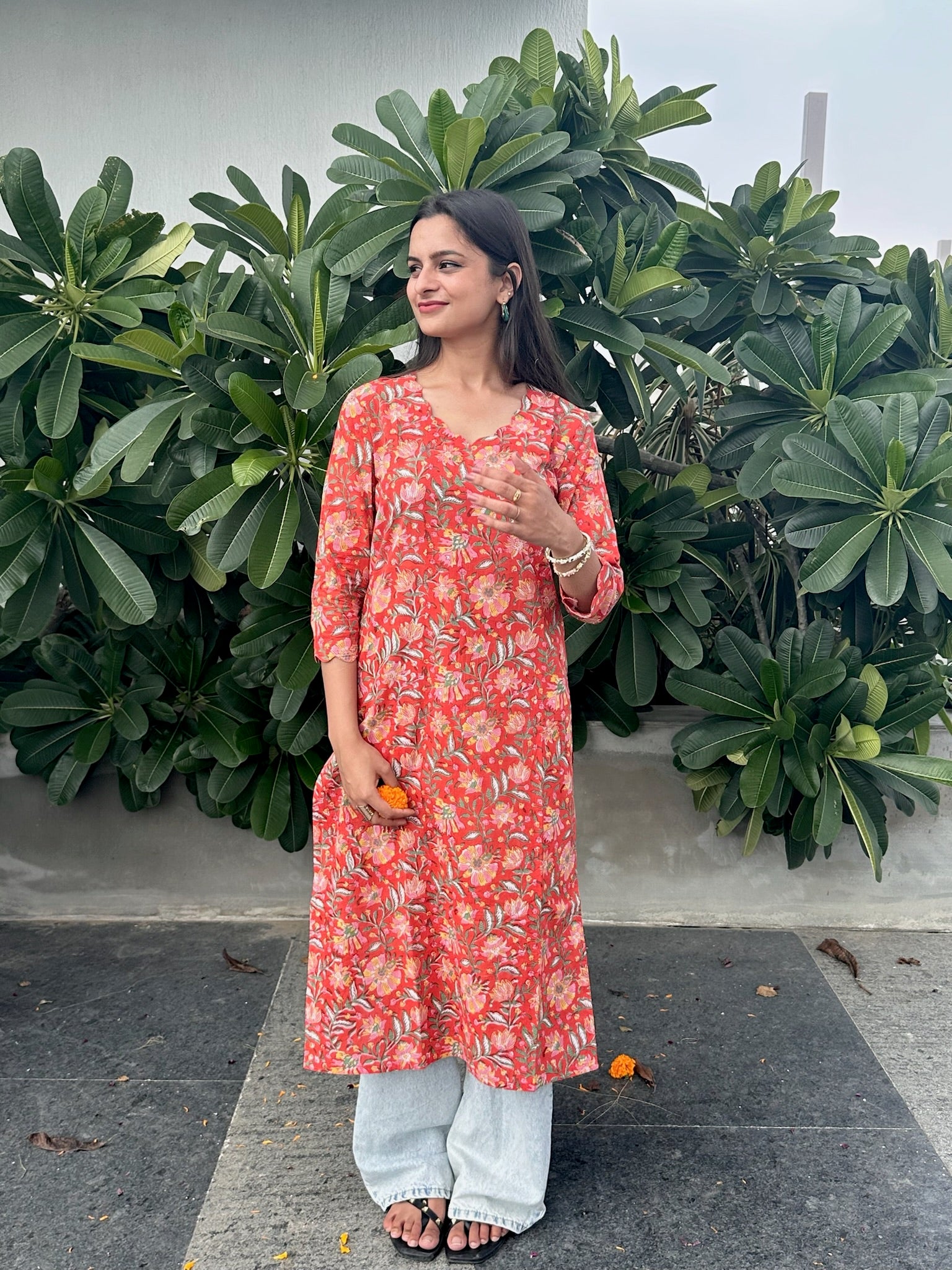 Summer Orange Long Kurta