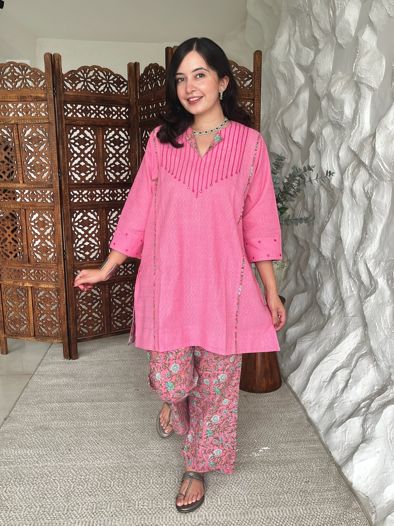 Sorbet Pink Short Dobby Co-Ord Set