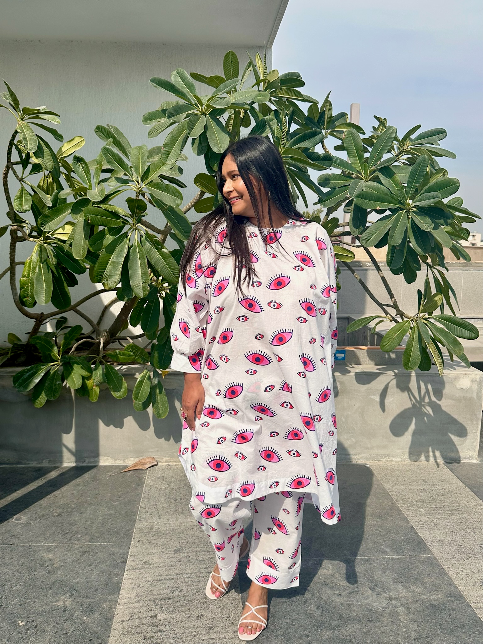 Boxy Evil Eye Pink Block Printed Co-ord Set