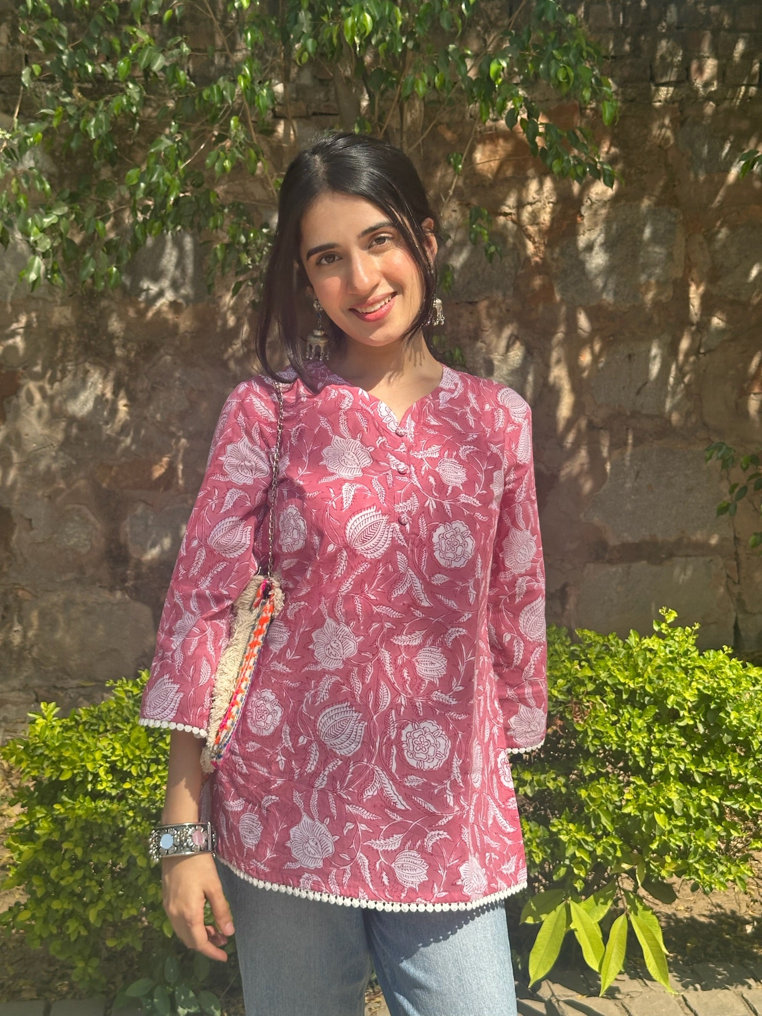 Bubblegum Pink Lace Short Kurti