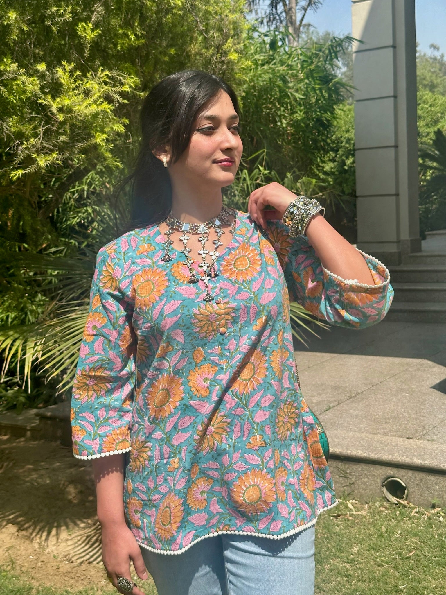 Cyan Lace Short Kurti