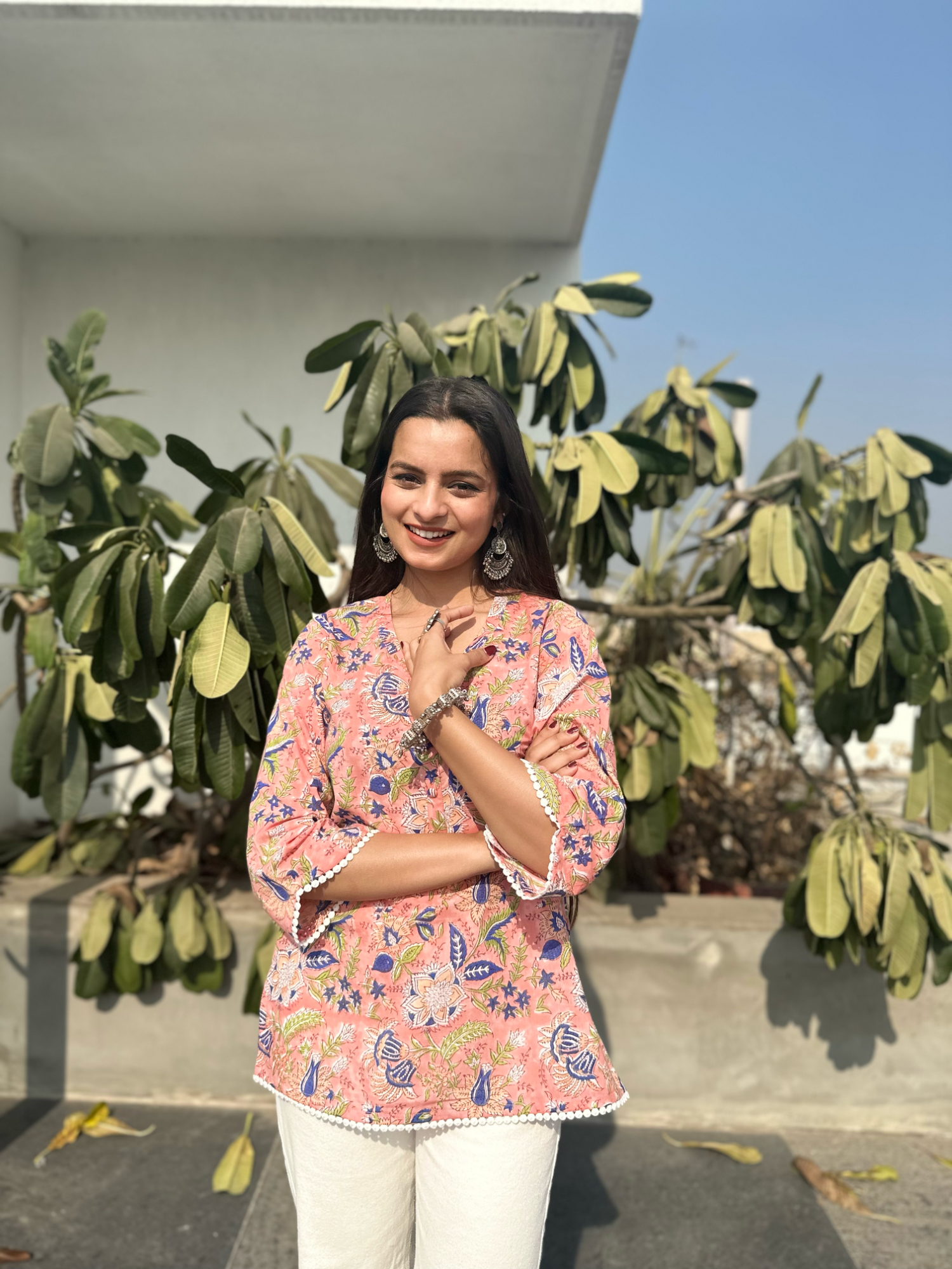 Peach Blush Lace Short Kurti