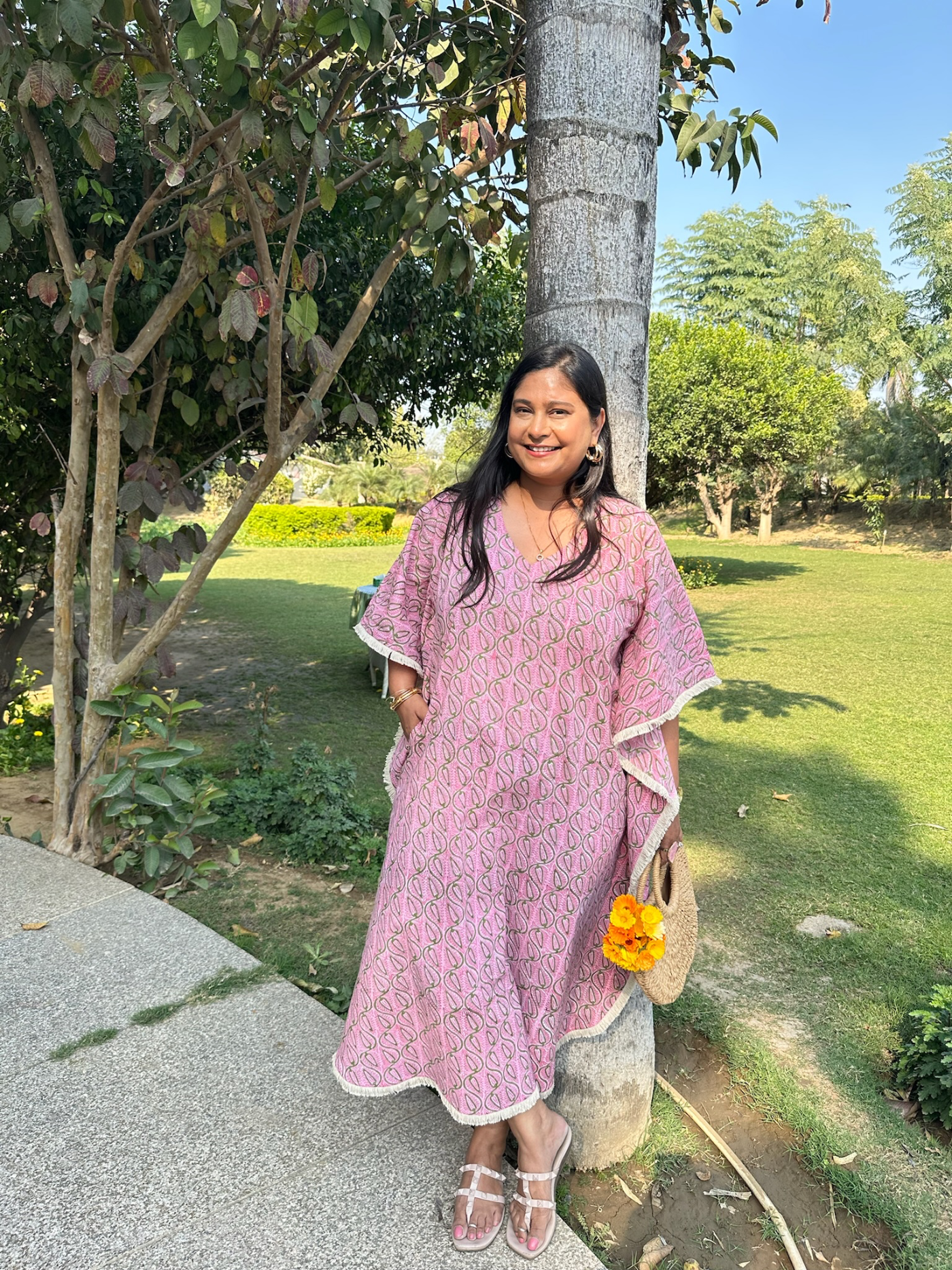 Pink Floral Kaftan Dress