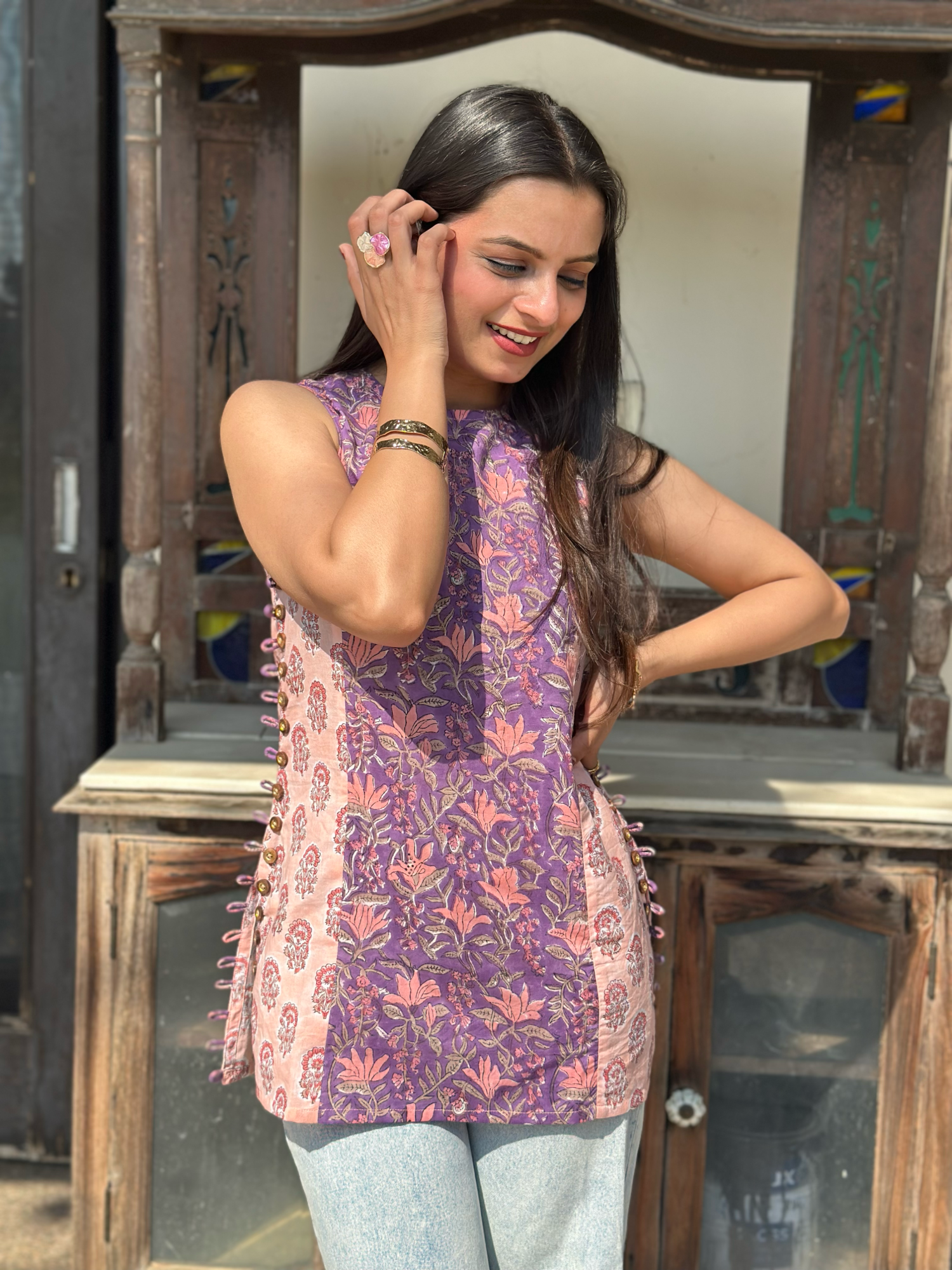 Pink Violet Halter Short Kurti
