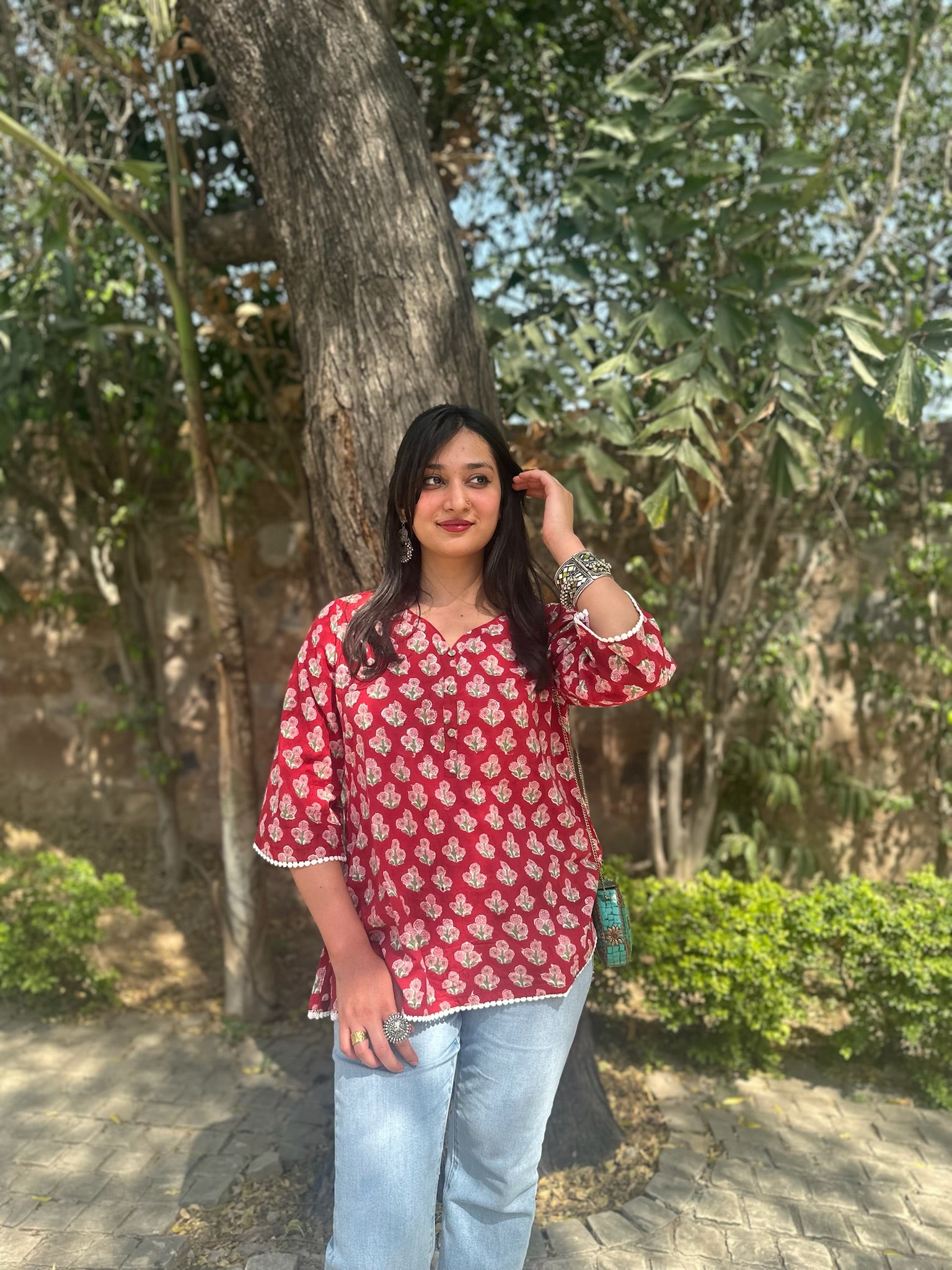 Rose Red Lace Short Kurti