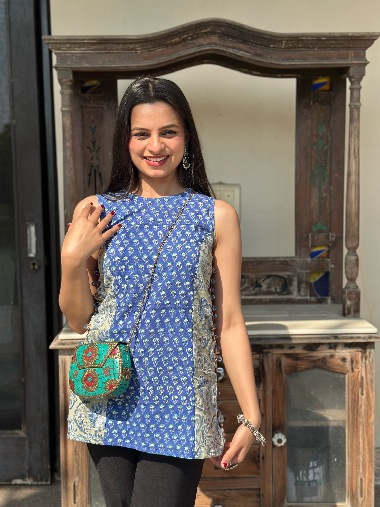 Azure Blue Halter Short Kurti