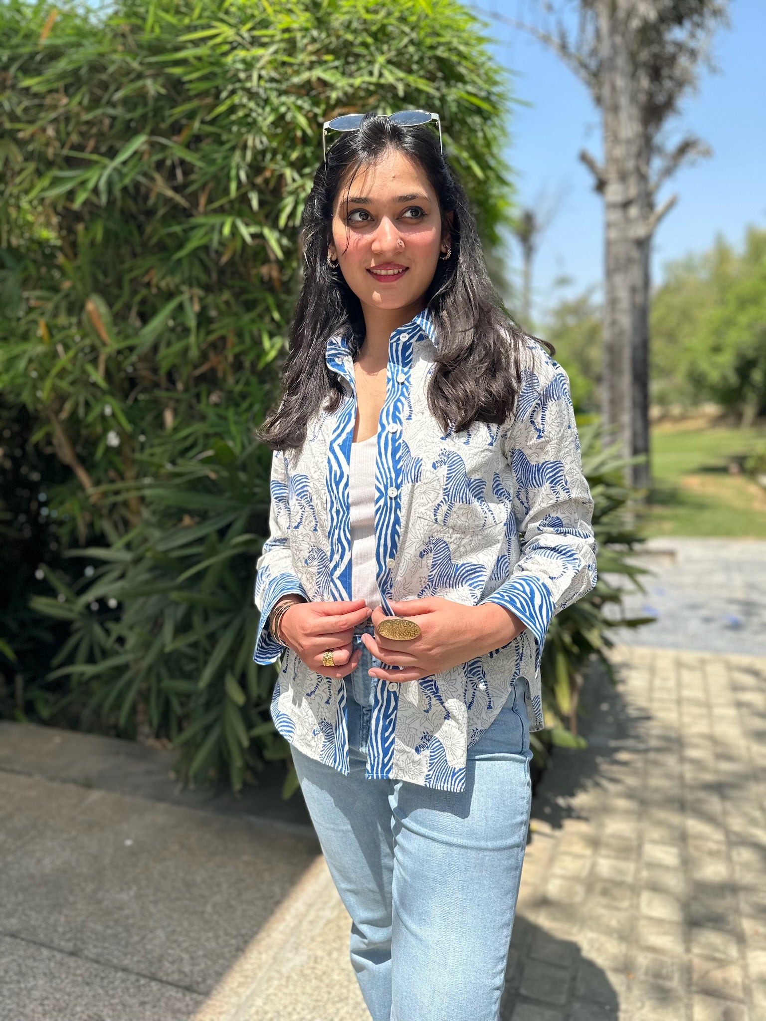 Zebra Striped Blue Shirt