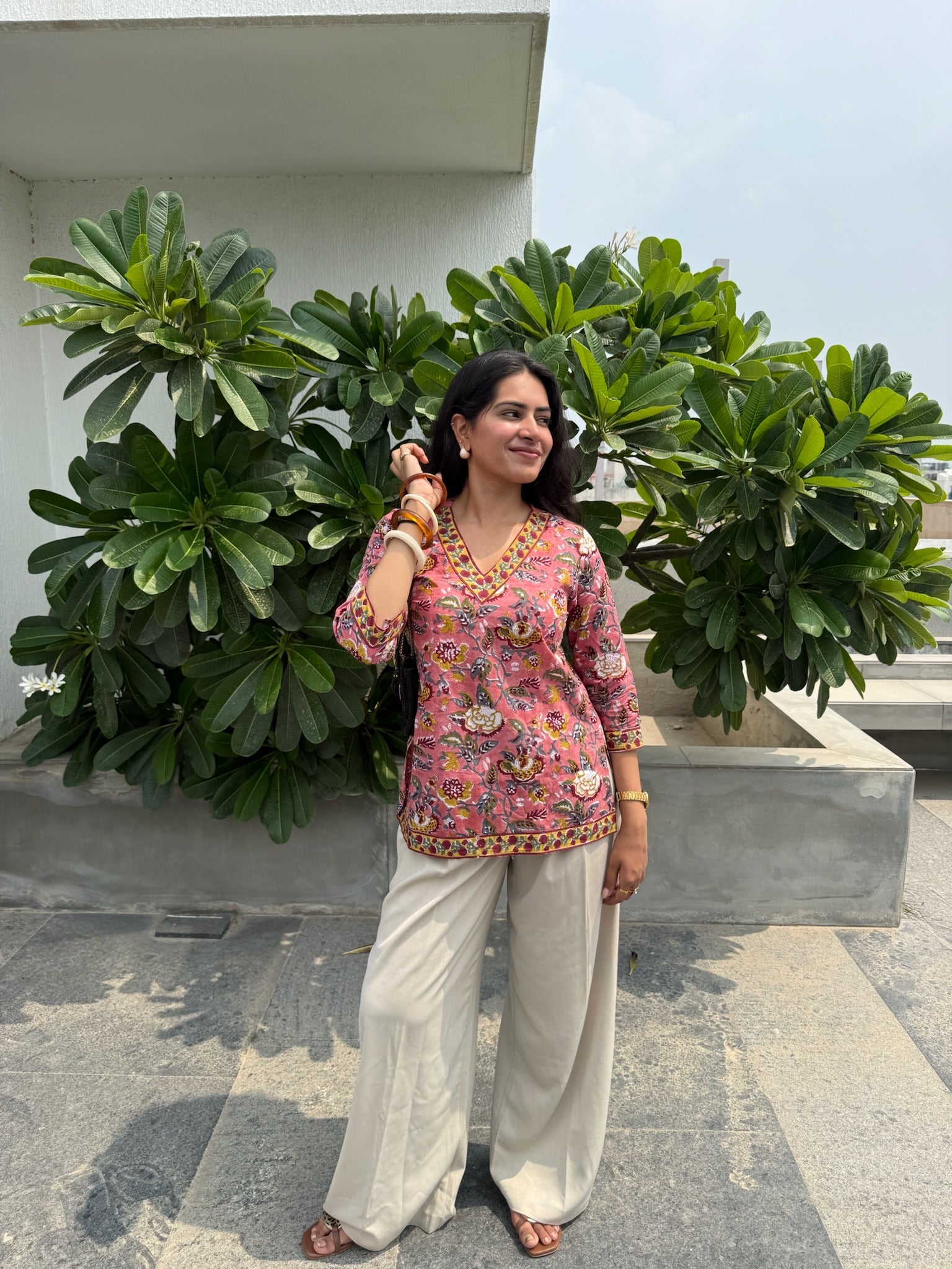 Peach Flower Short Kurti
