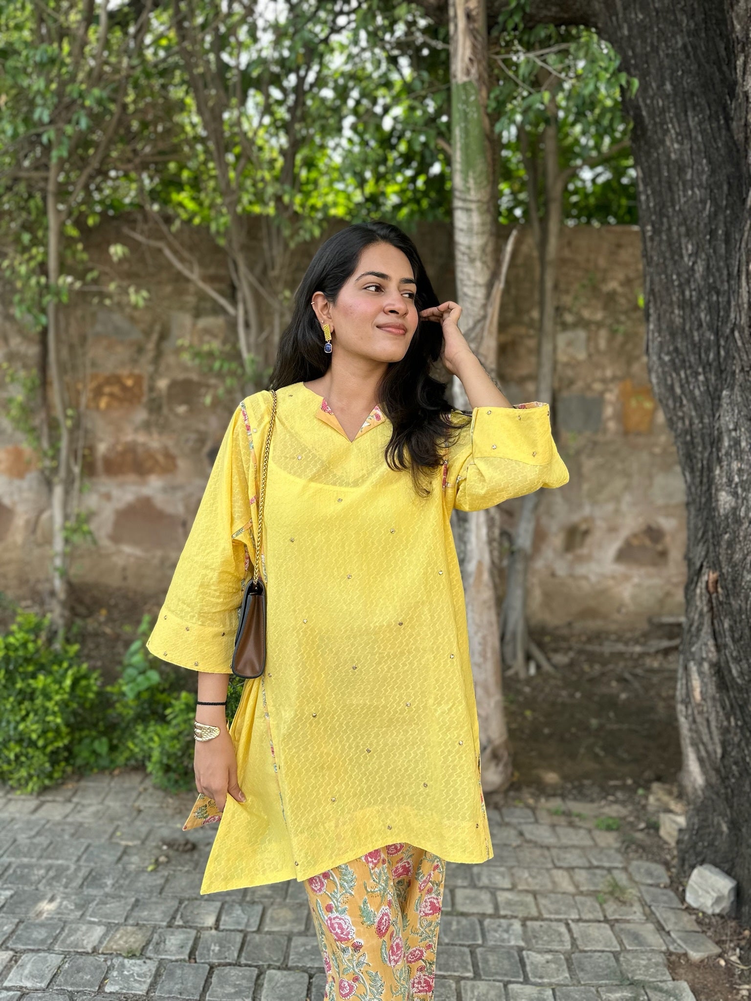 flax yellow short dobby co-ord set