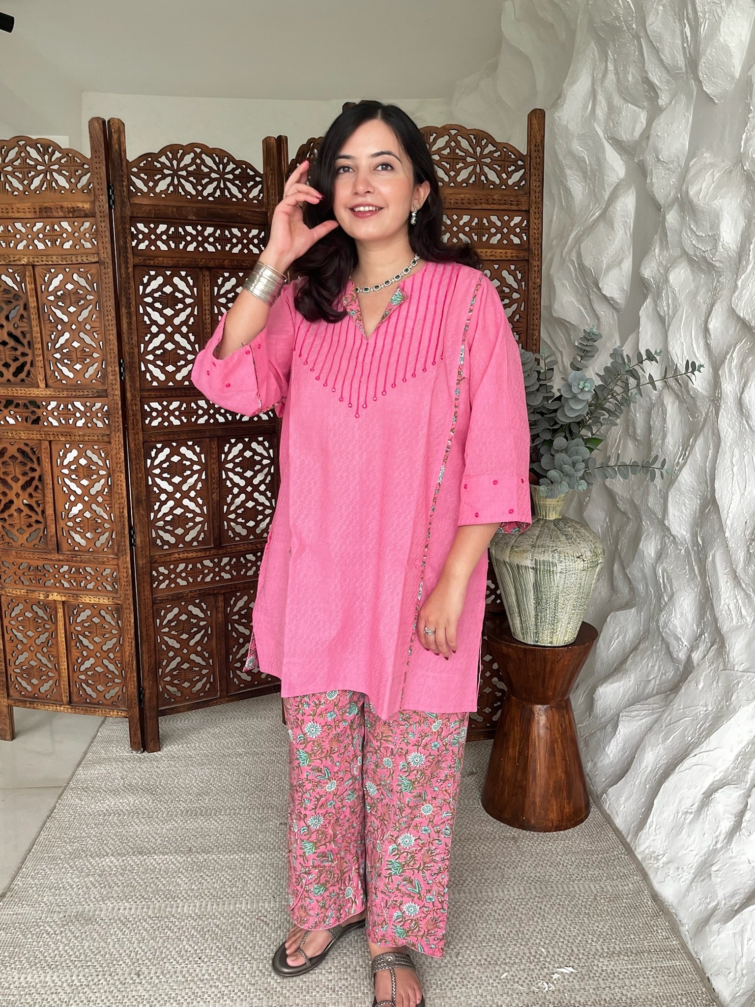 Sorbet Pink Short Dobby Co-Ord Set
