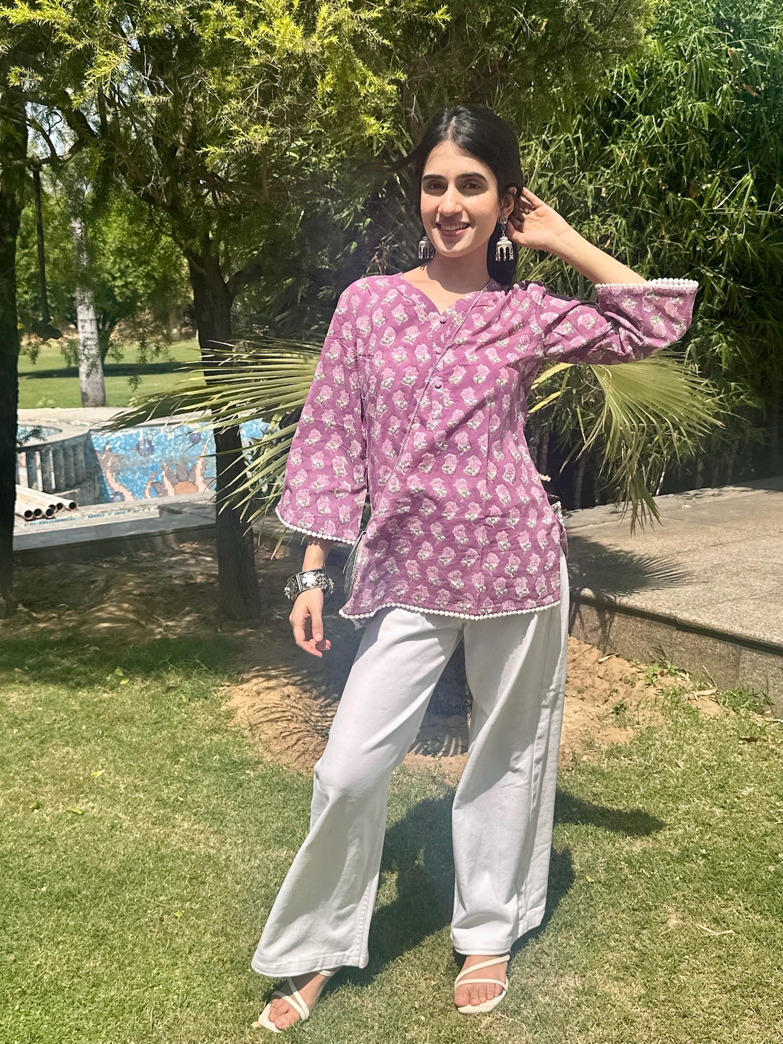 Heather Purple Lace Short Kurti