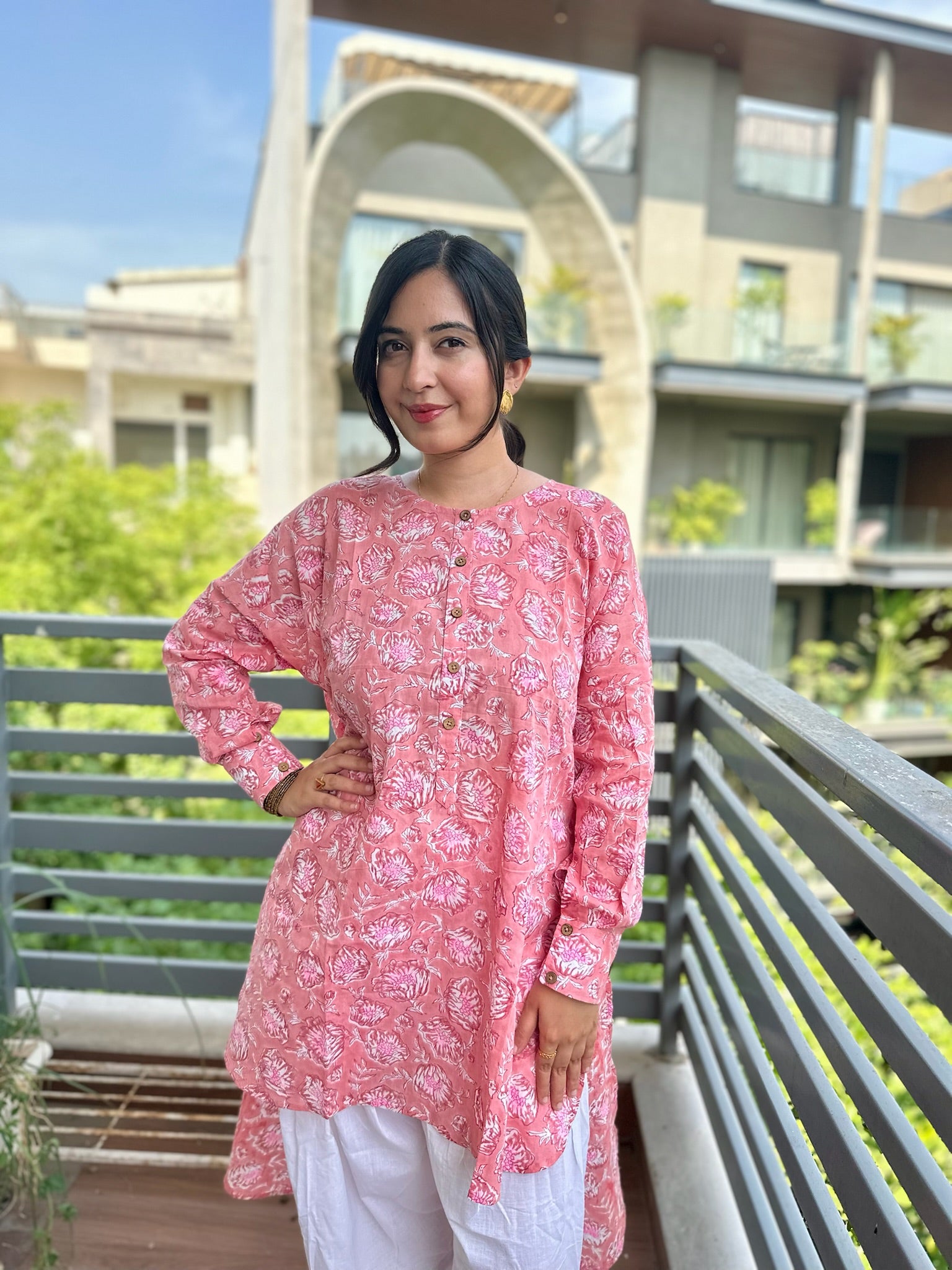 Peach Gul Mulmul Coord Set