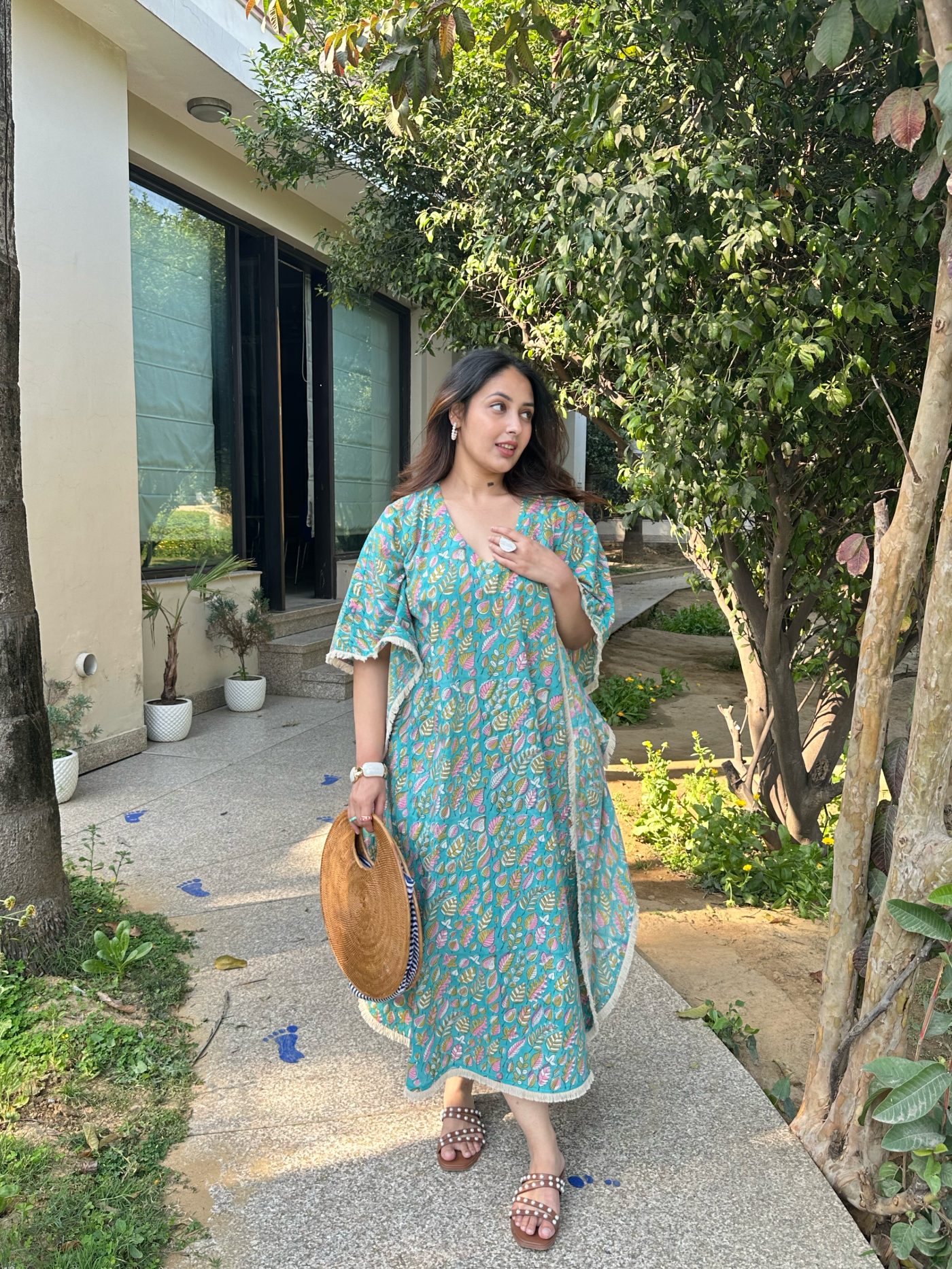Teal Vine Kaftan Dress