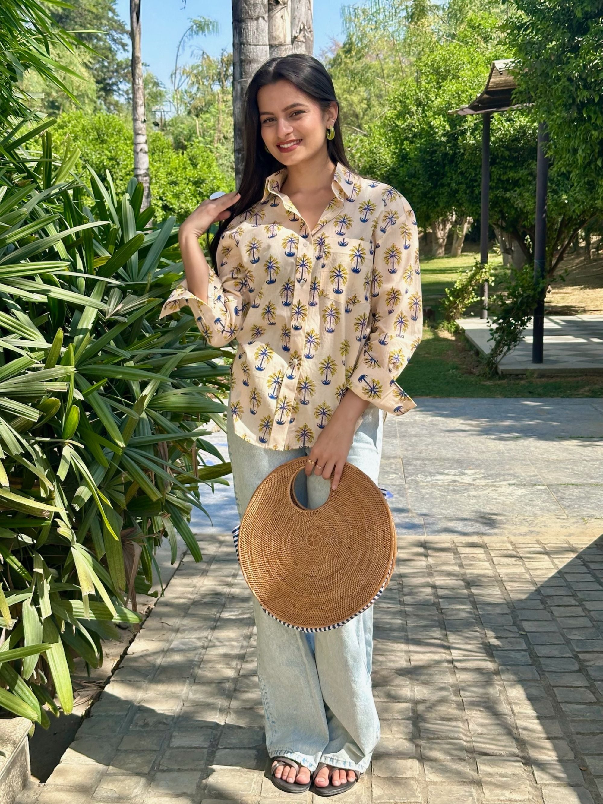 Palm Leaves Yellow and Blue Shirt