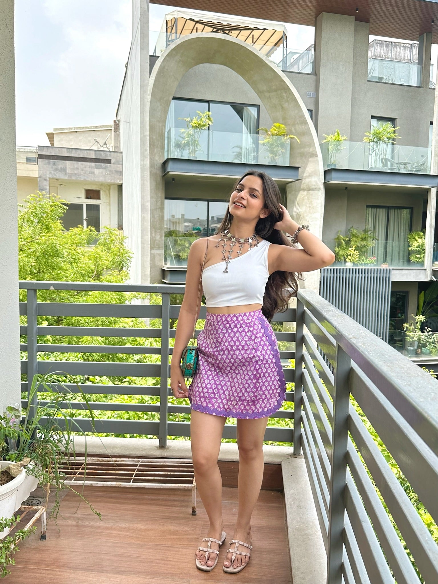 Plum Purple Floral Printed Lace Skort