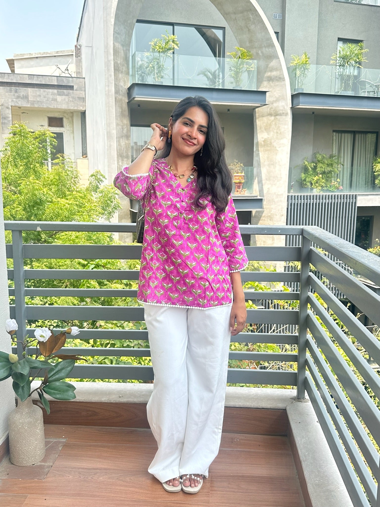 Dragonfruit Pink Lace Short Kurti