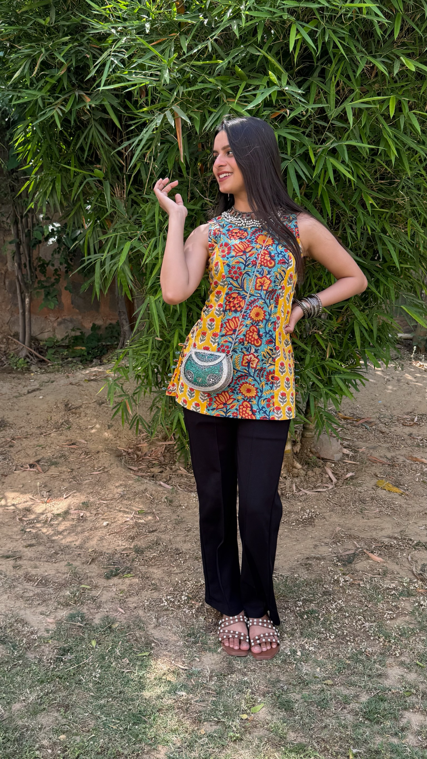 Aqua Blue Halter Short Kurti