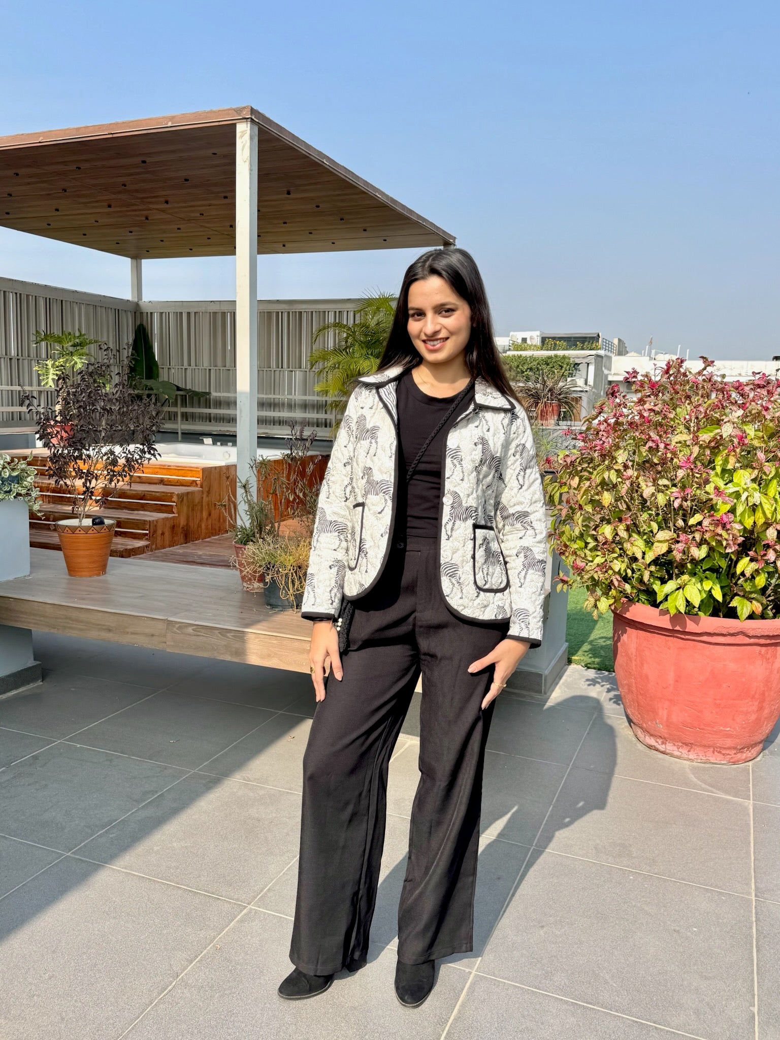 Zebra Striped Black Bomber Jacket