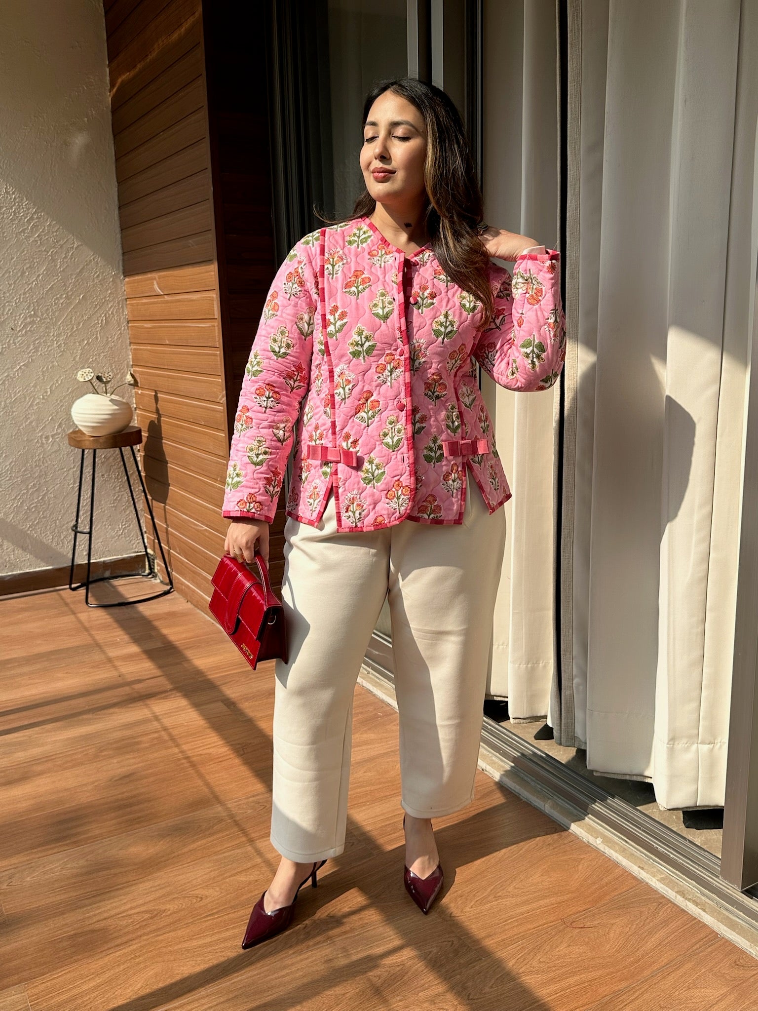 Sunset Sangria Bow Quilted Jacket