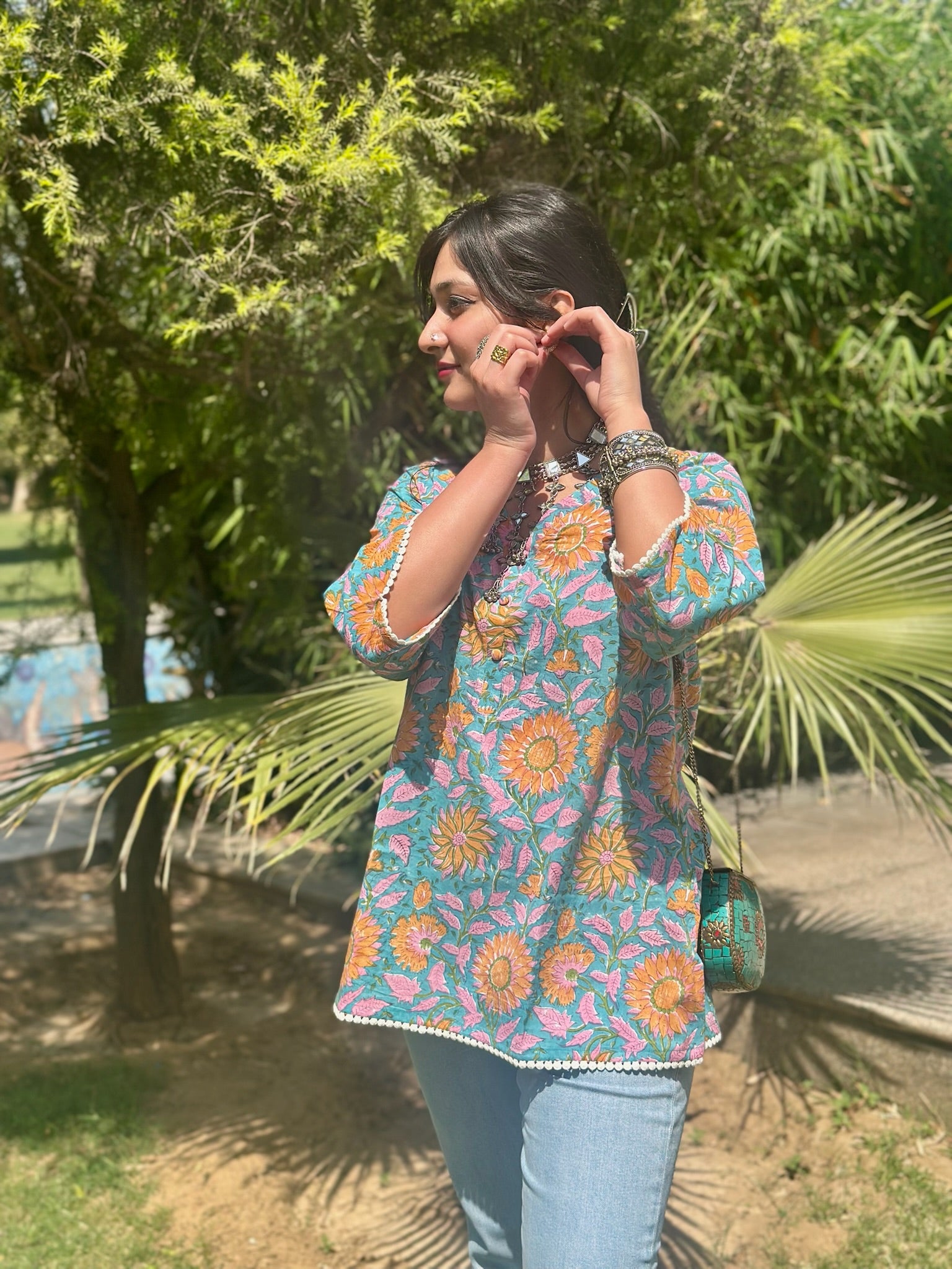 Cyan Lace Short Kurti