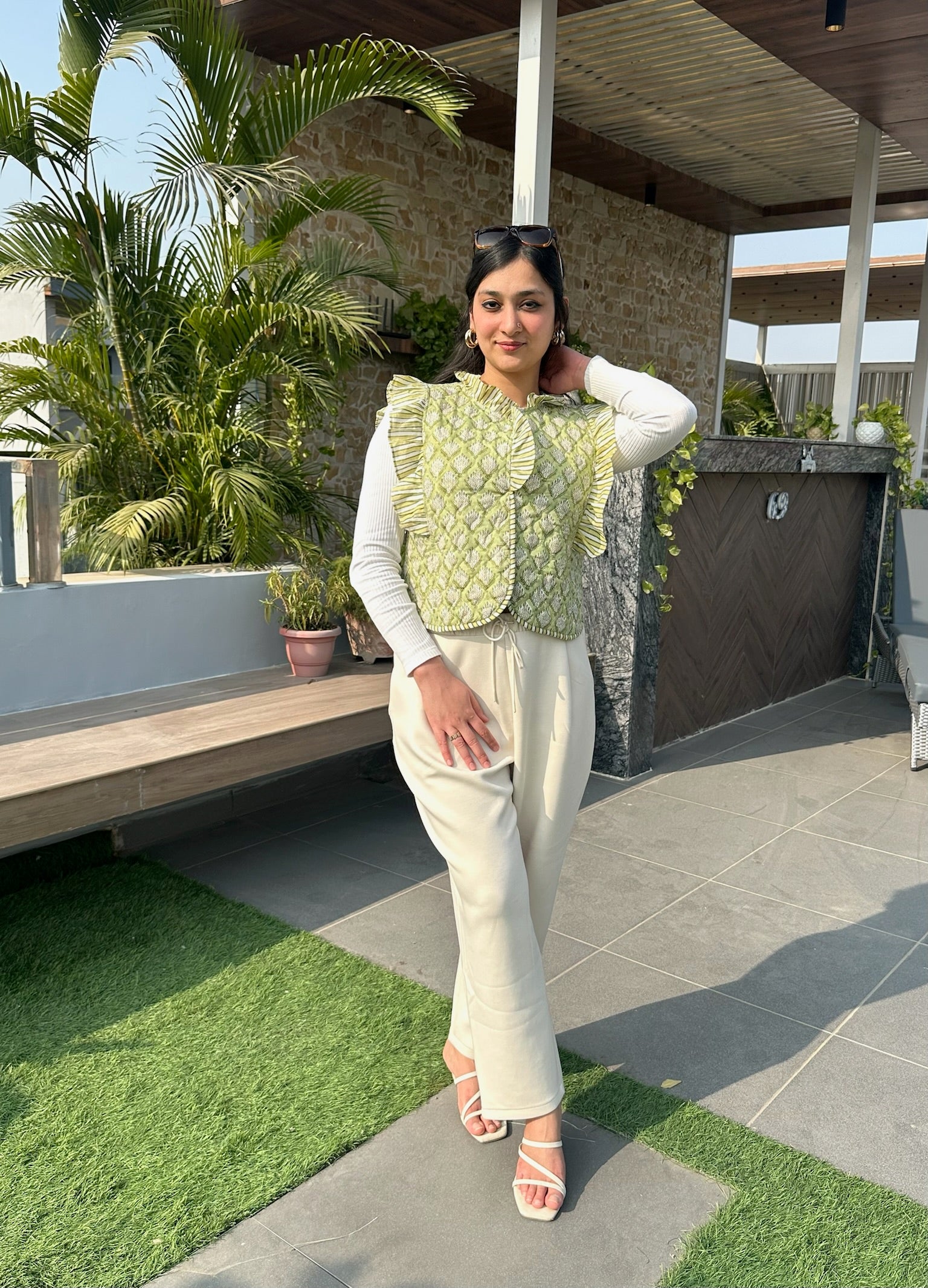 Rich Mehendi Quilted Frill Jacket