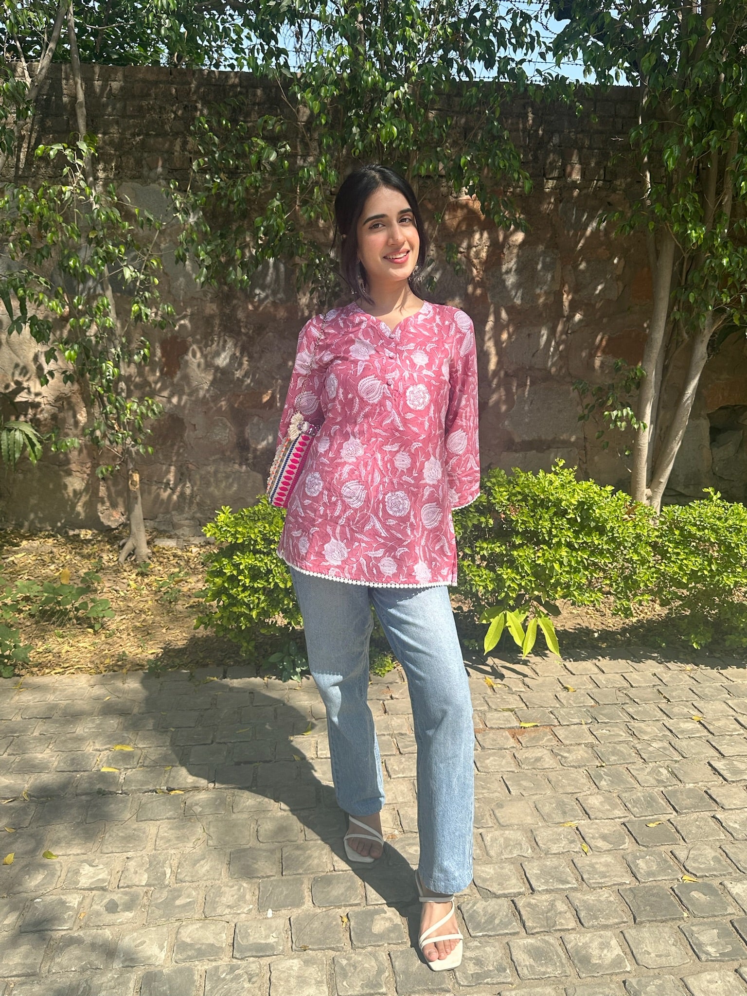 Bubblegum Pink Lace Short Kurti