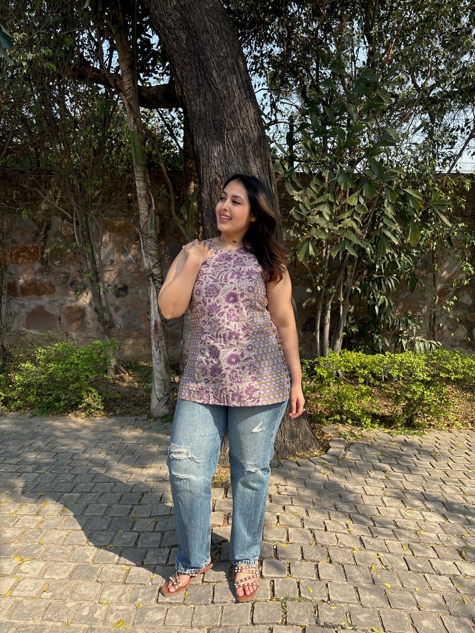 Stone Flower Halter Short Kurti