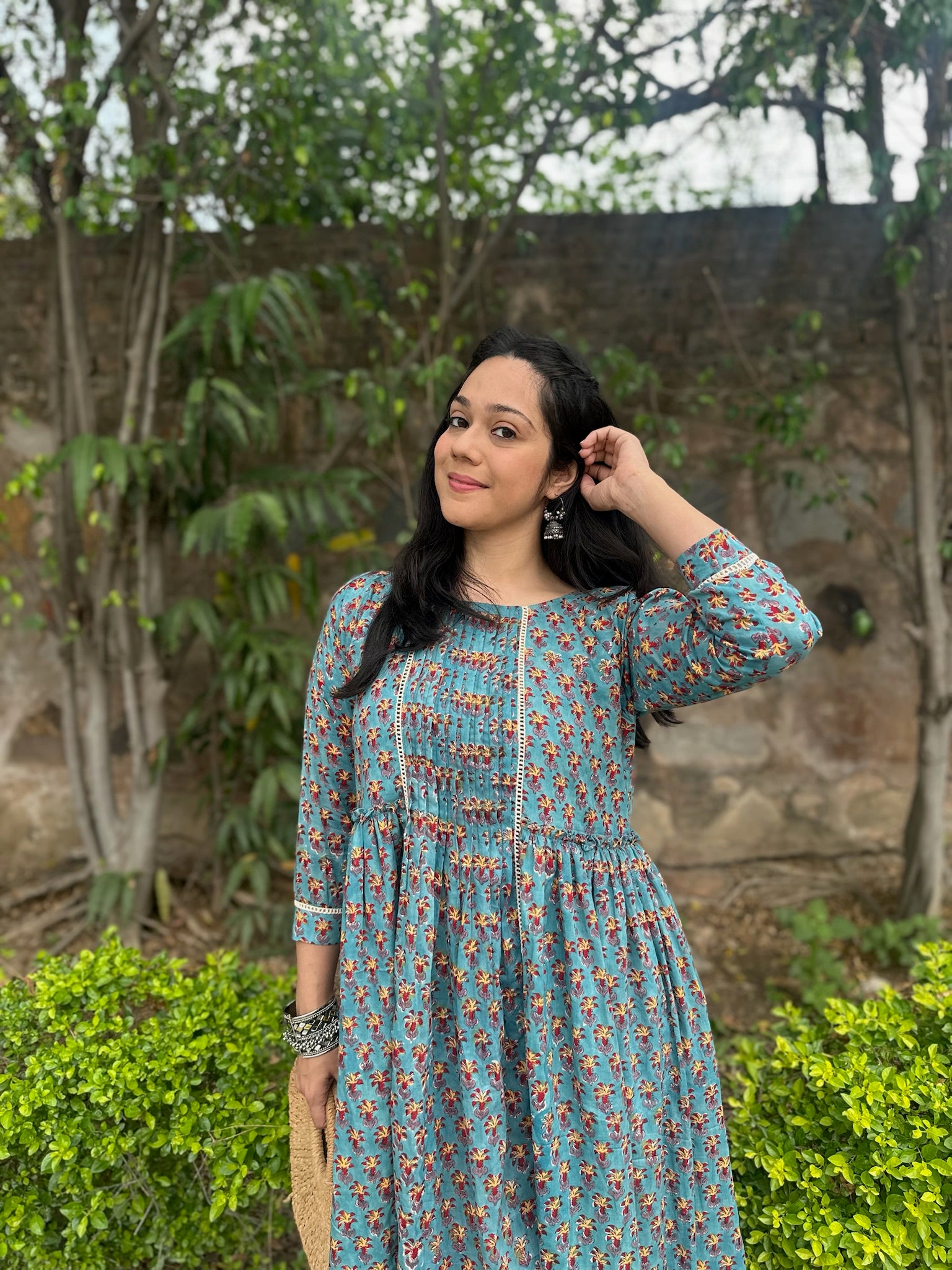 Peacock Blue Mulmul Maxi Dress