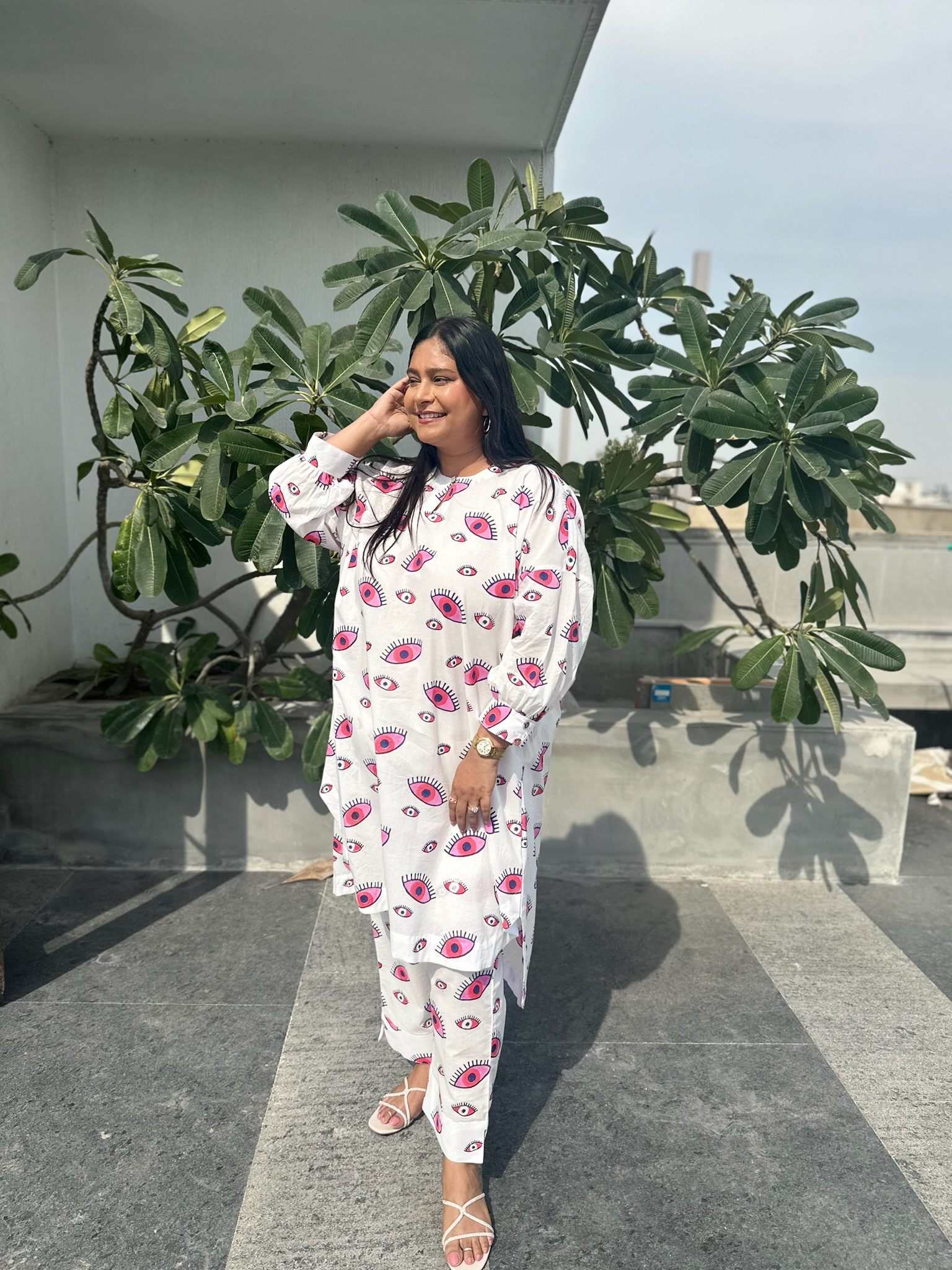 Boxy Evil Eye Pink Block Printed Co-ord Set