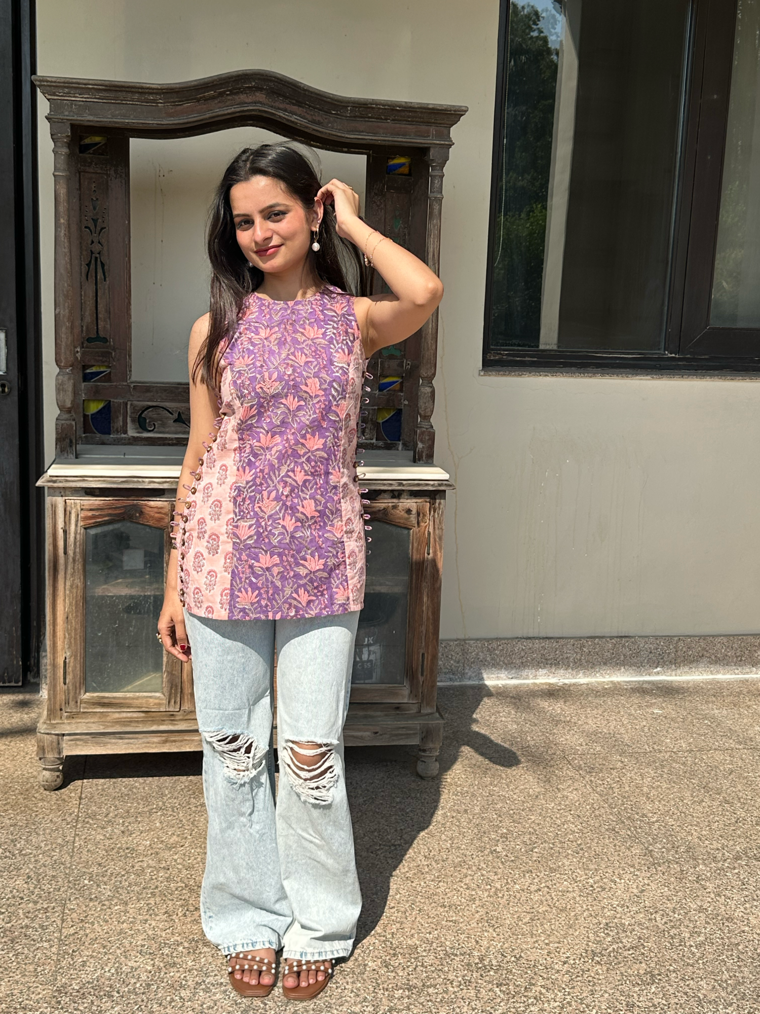 Pink Violet Halter Short Kurti