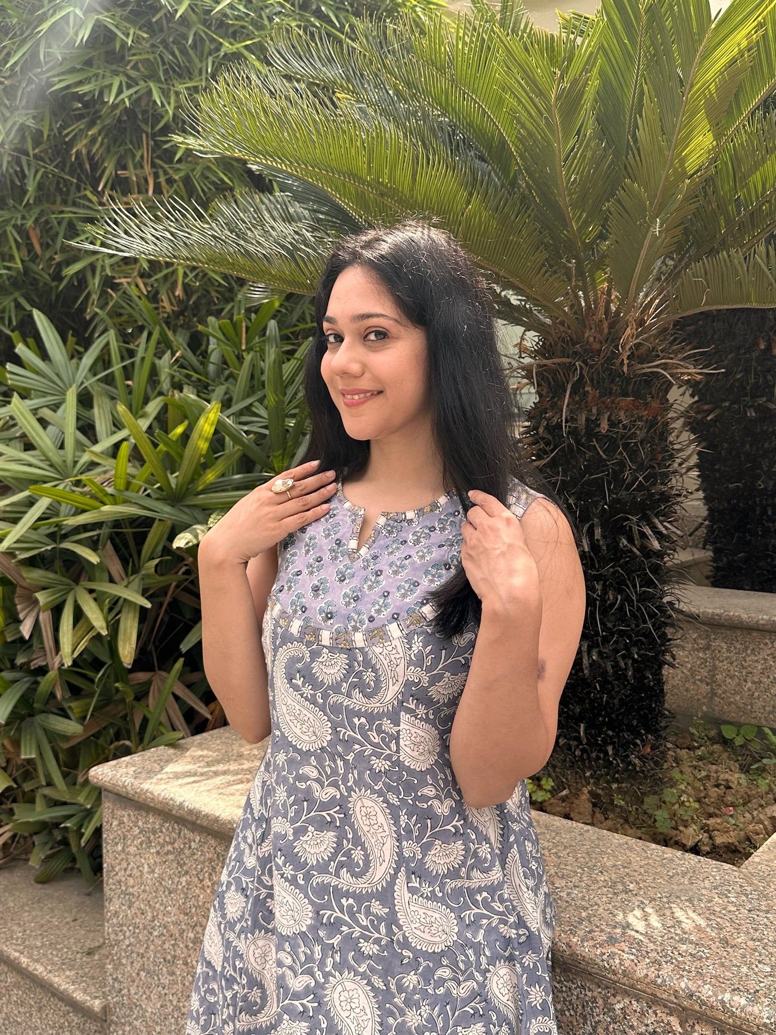Cloudy Grey Yoke Sleeveless Anarkali