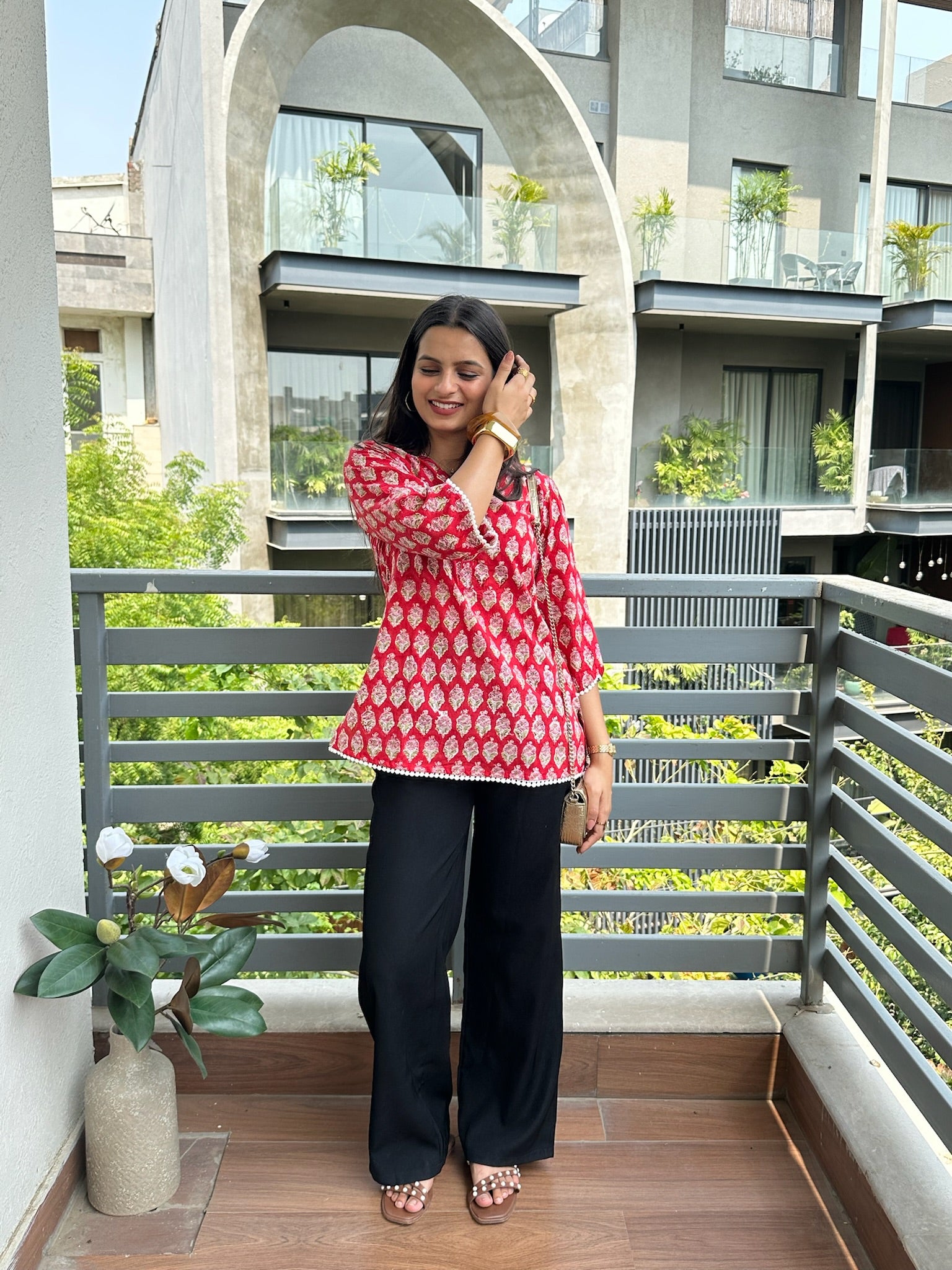 Camellia Red Lace Short Kurti