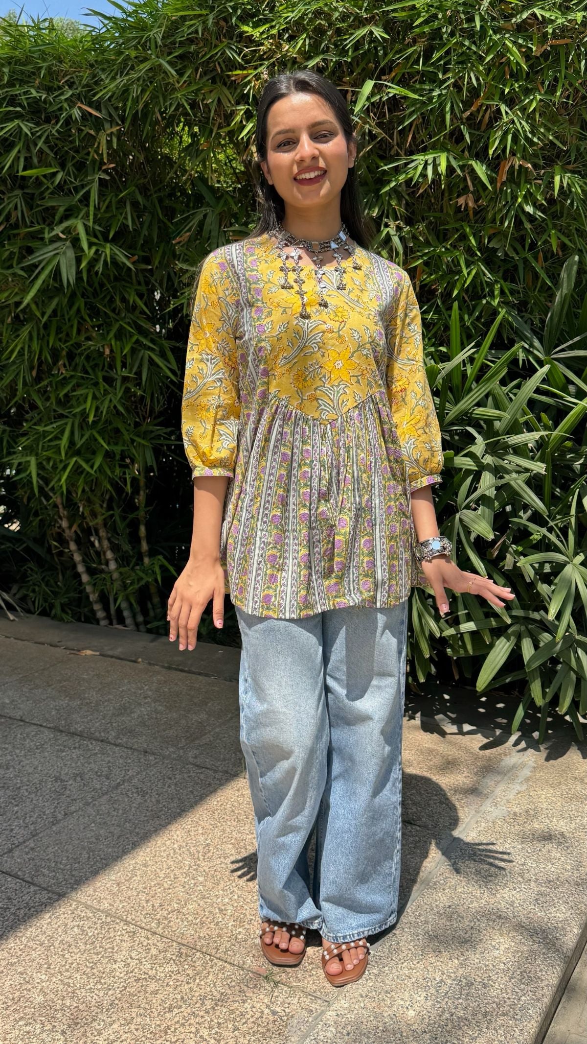 Warm Yellow Gather Short Kurti