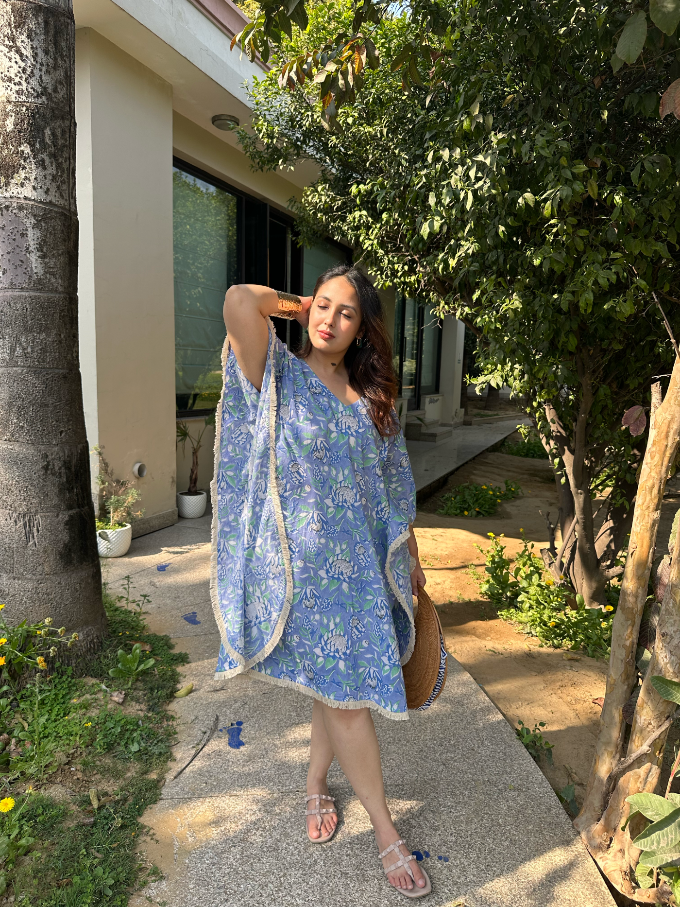 Blue Floral Kaftan Dress