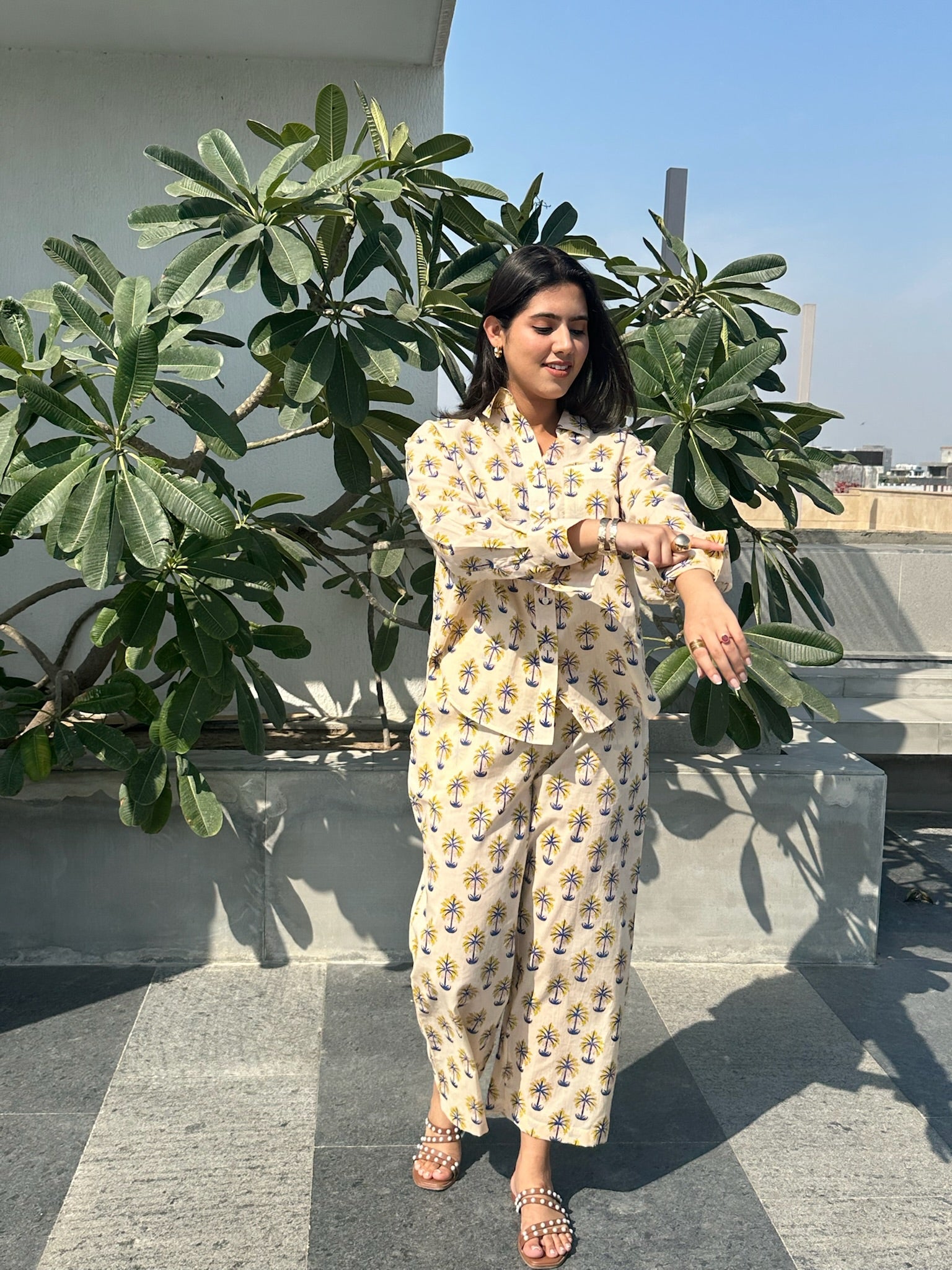 Palm Leaves Yellow and Blue Co-ord Set.