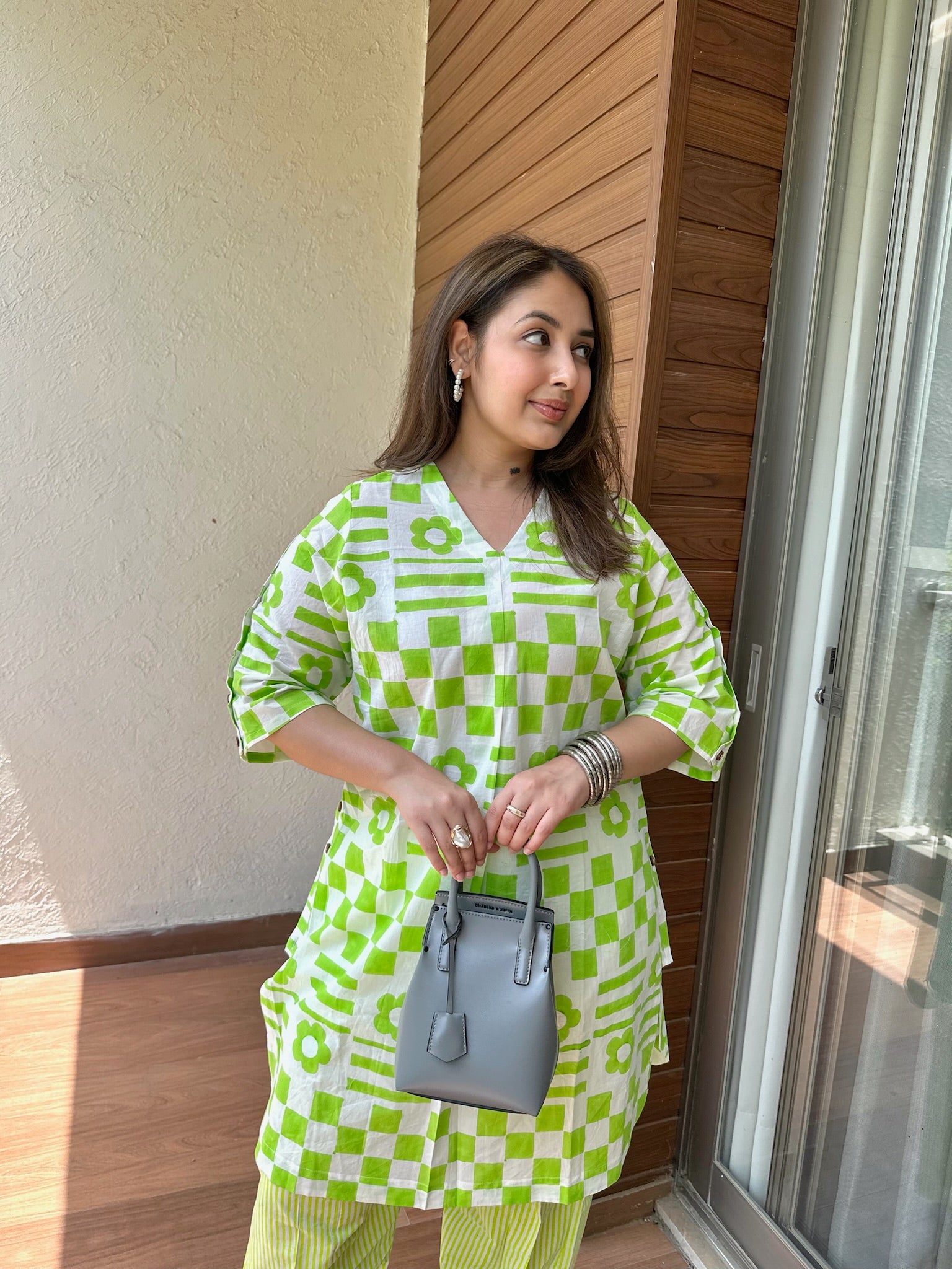 Lime Check Side Placket Boxy Co-ord Set