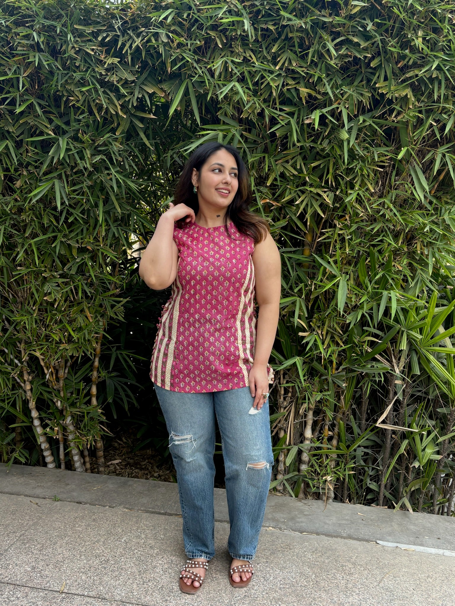 Pink Yellow Halter Short Kurti