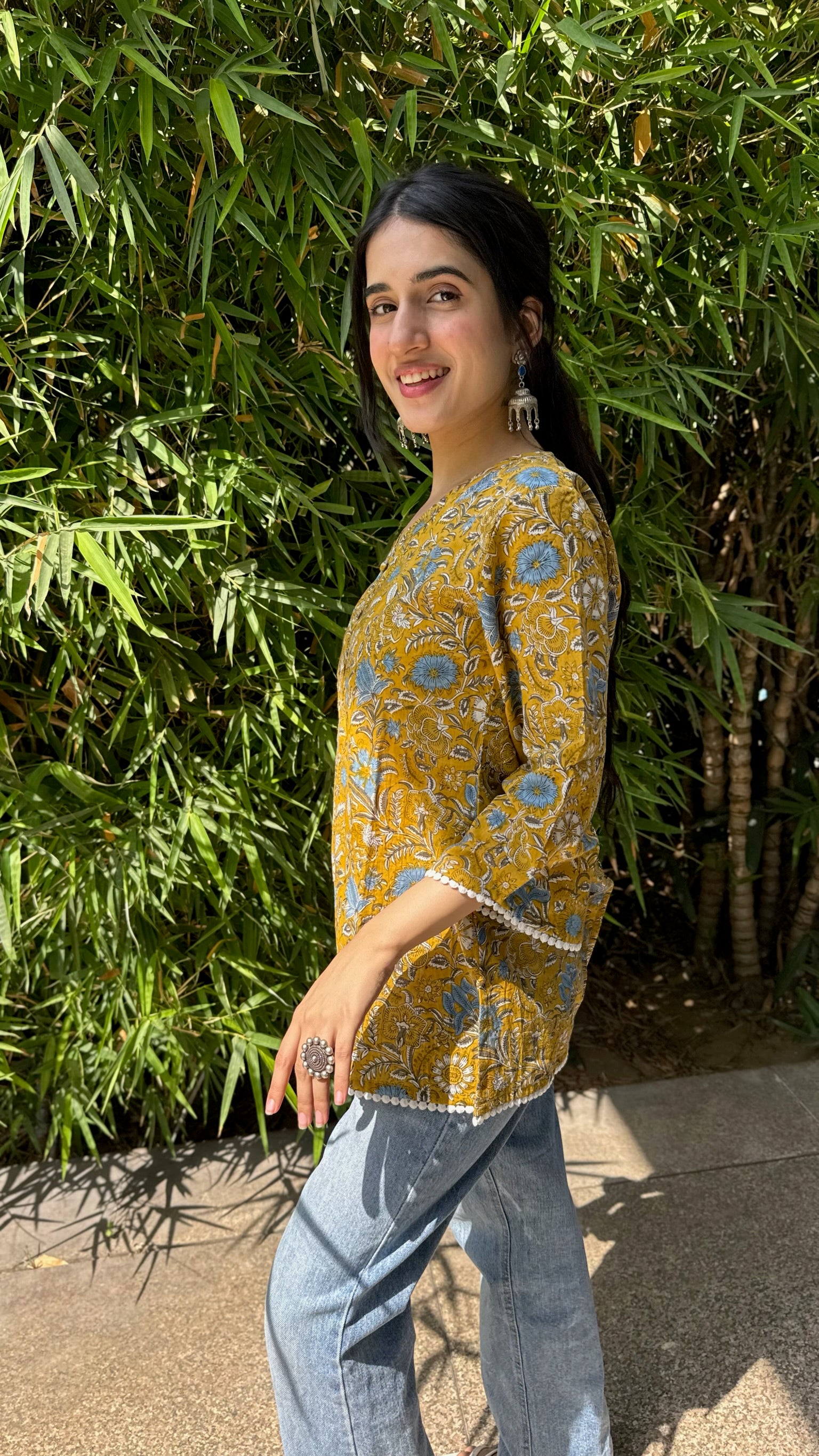 Mustard Yellow Lace Short Kurti