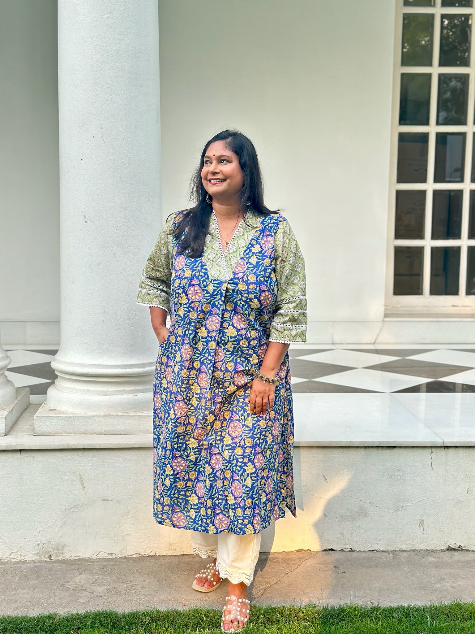 Blue Green Front Pleat Kurta