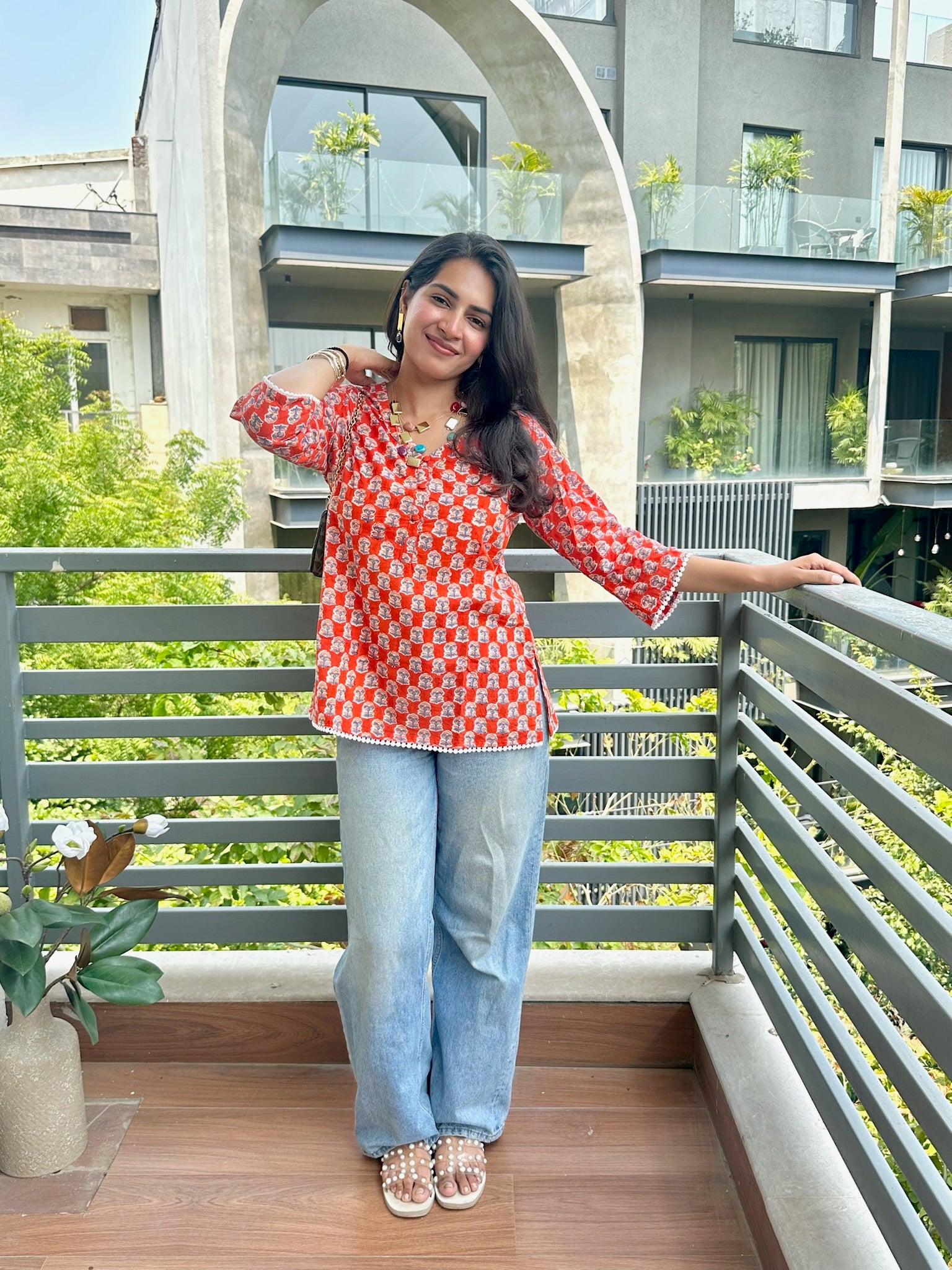 Monarch Orange Lace Short Kurti