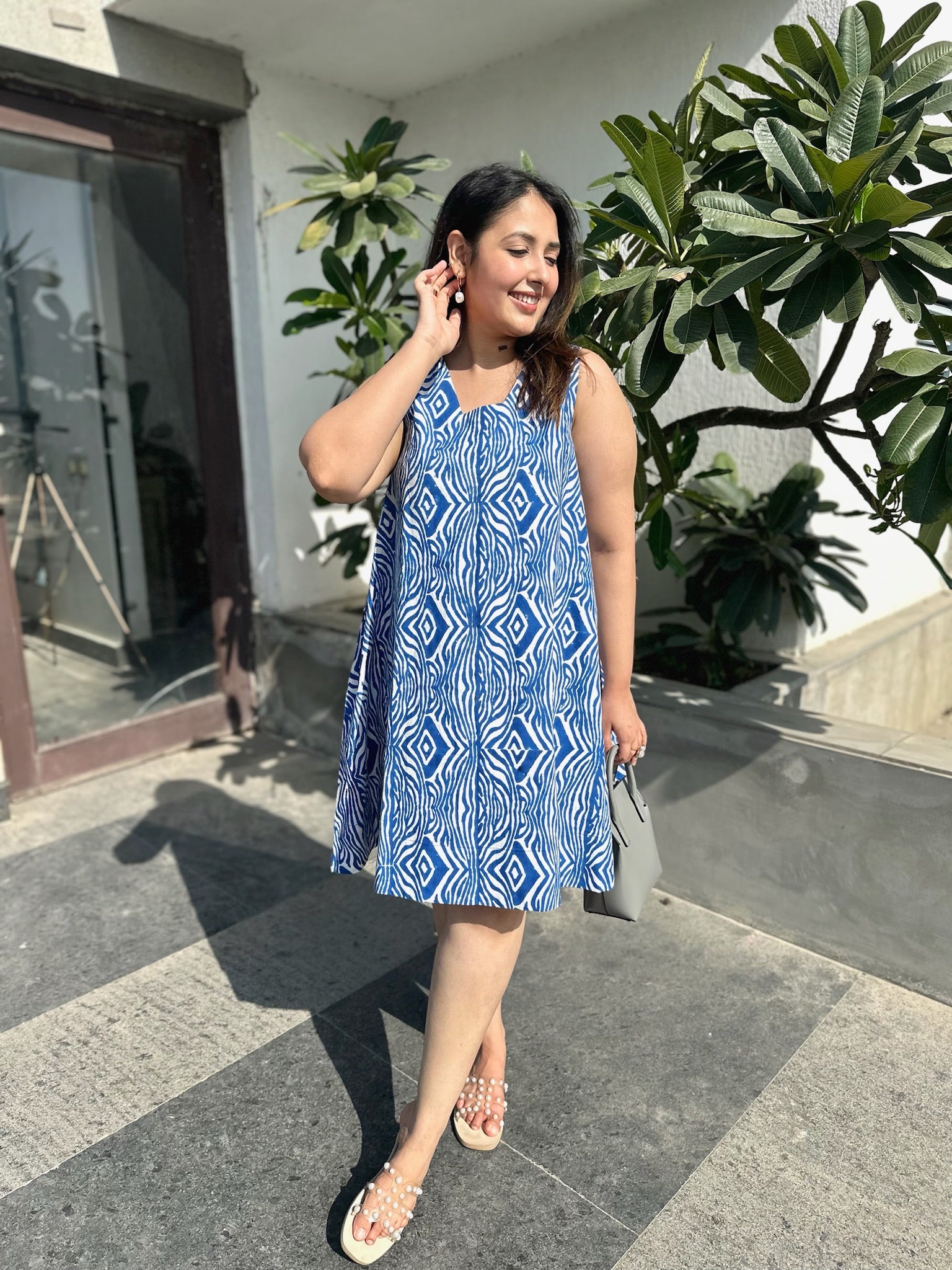 Abstract Striped Blue Shift Dress