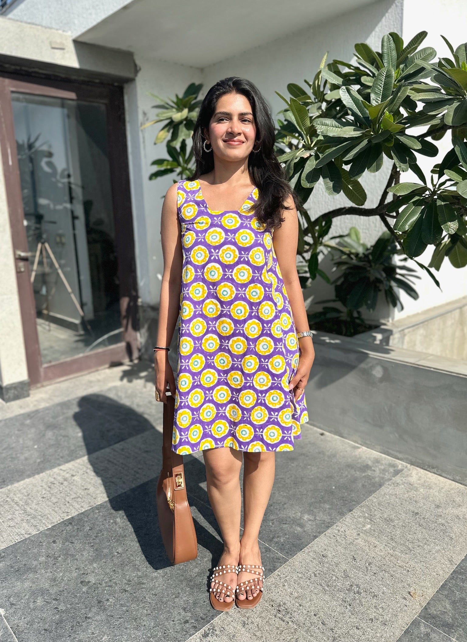 Abstract Floral Purple Shift Dress