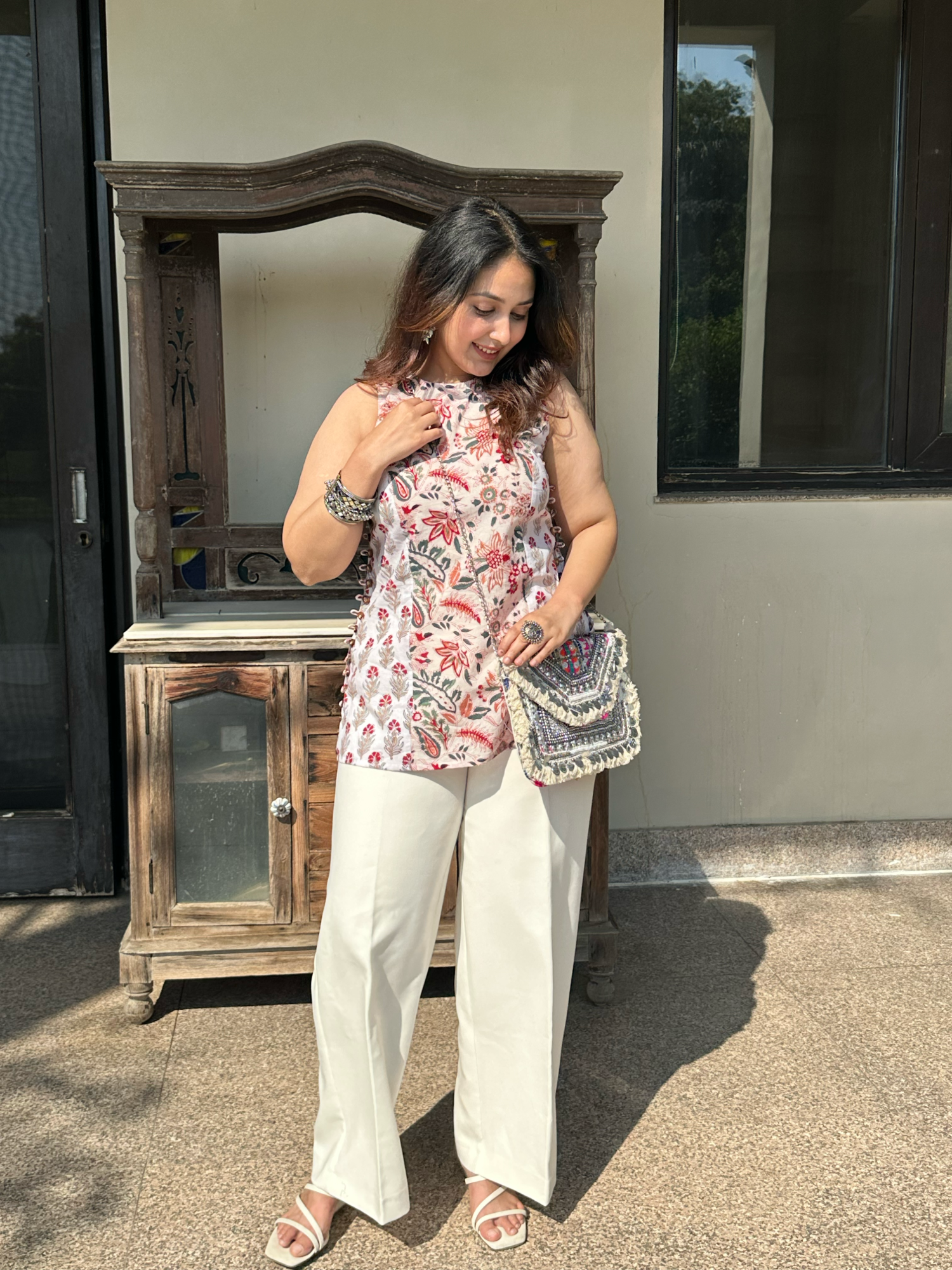 White Red Halter Short Kurti