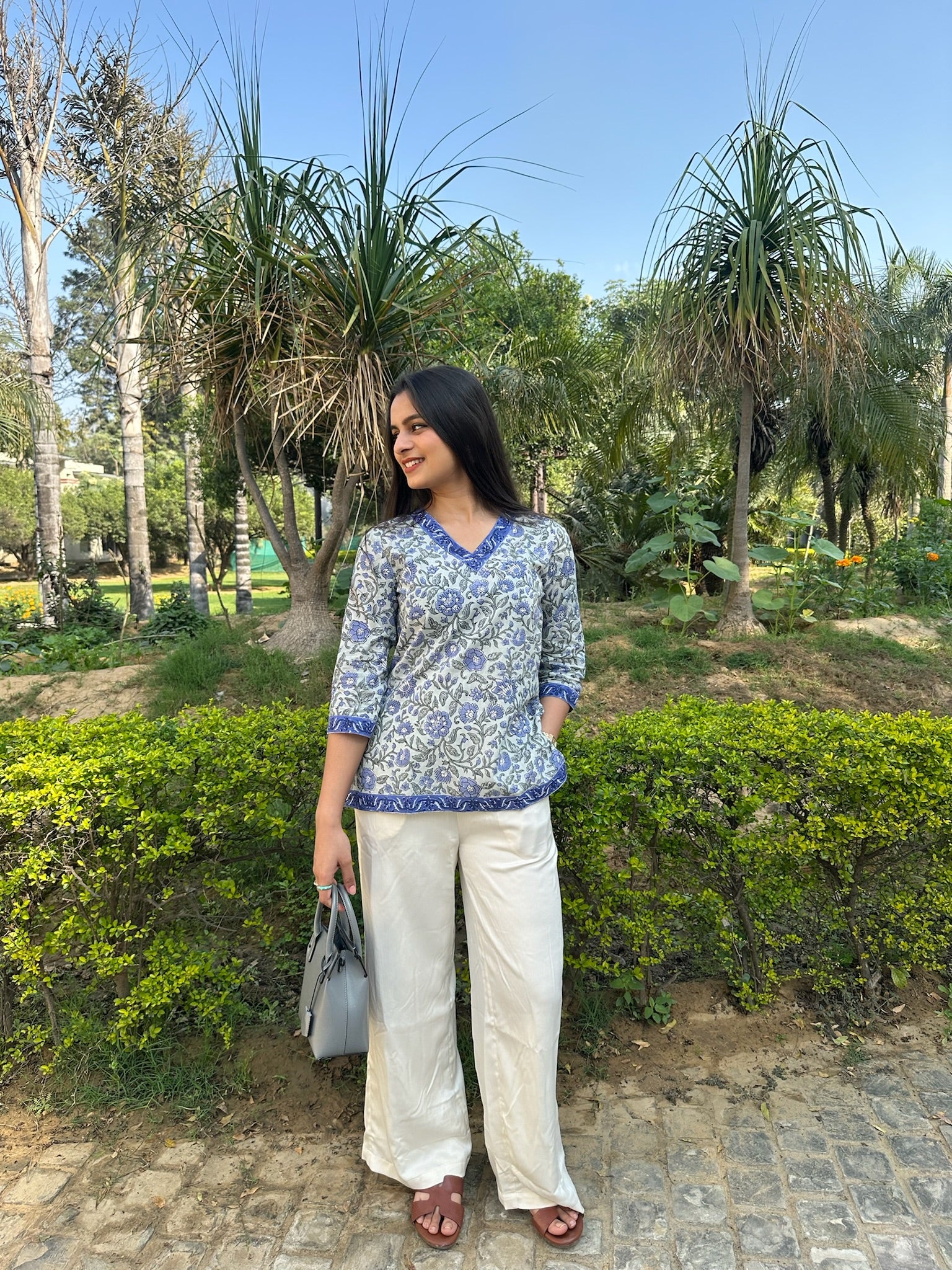 Blue Floral Short Kurti