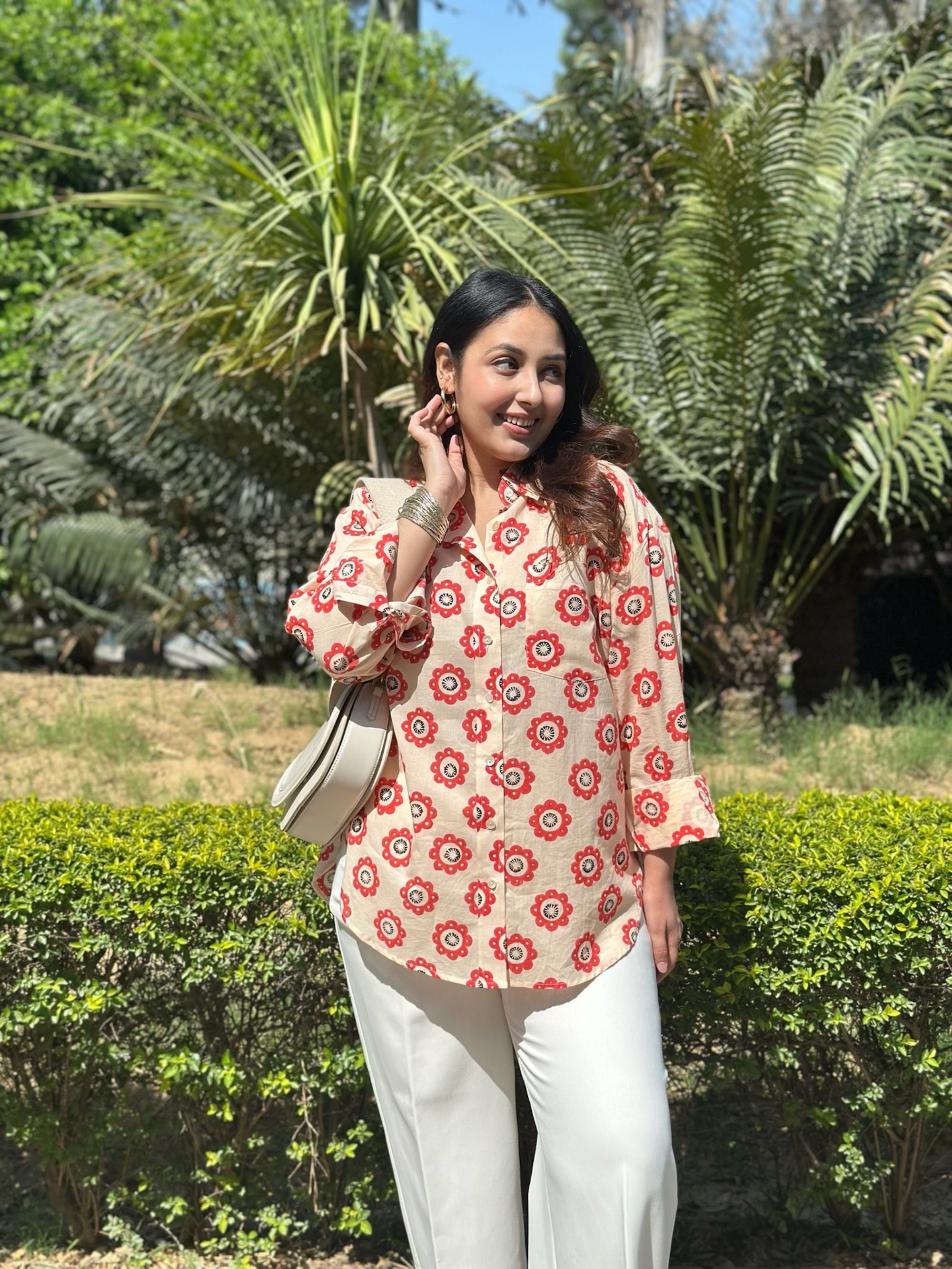 Abstract Floral Red Shirt