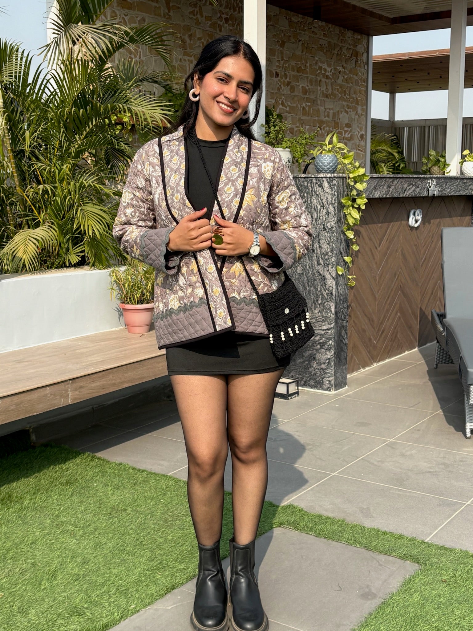 Grey Yellow Quilted Shrug