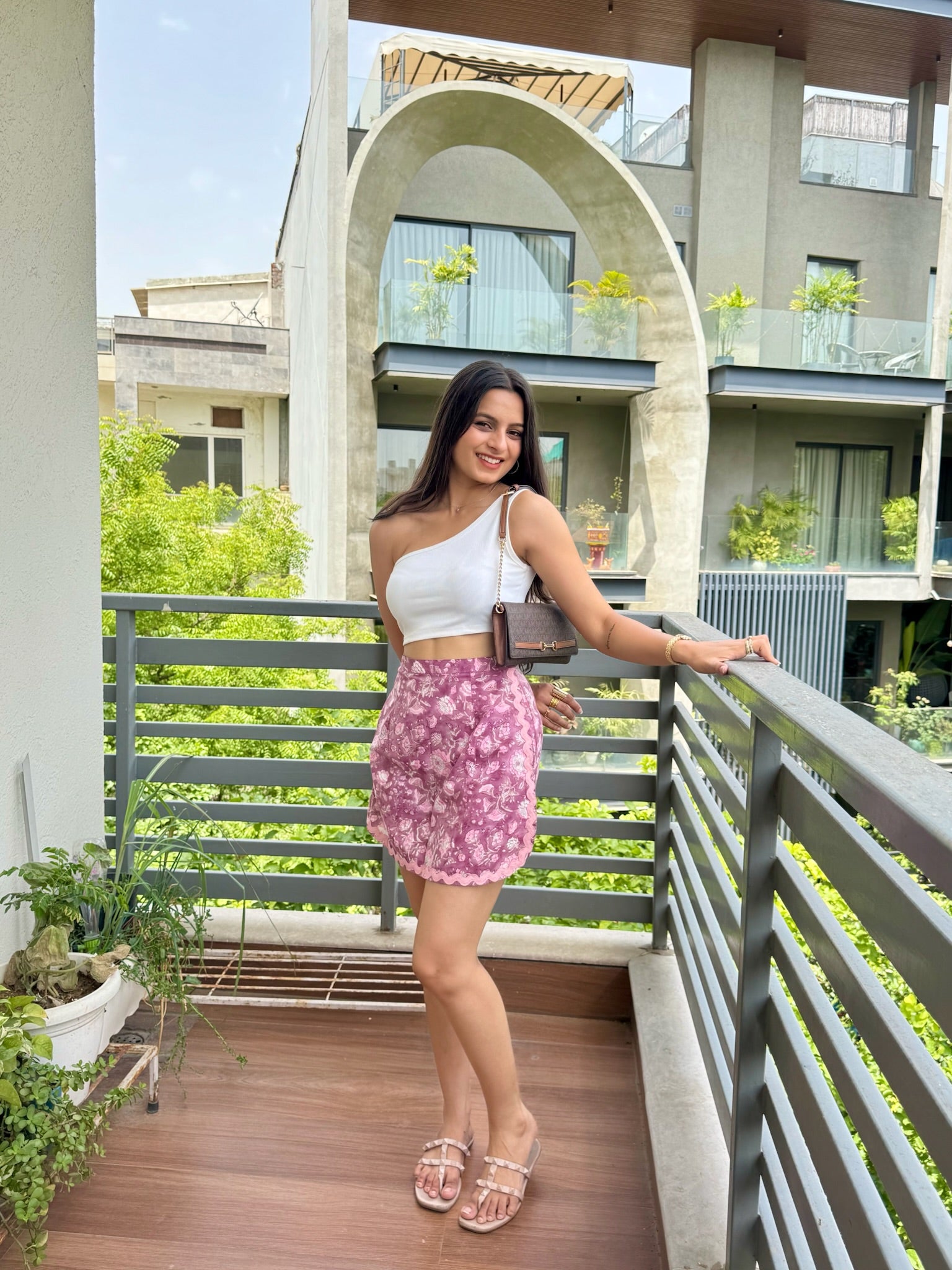 Mauve Pink Floral Printed Lace Skort