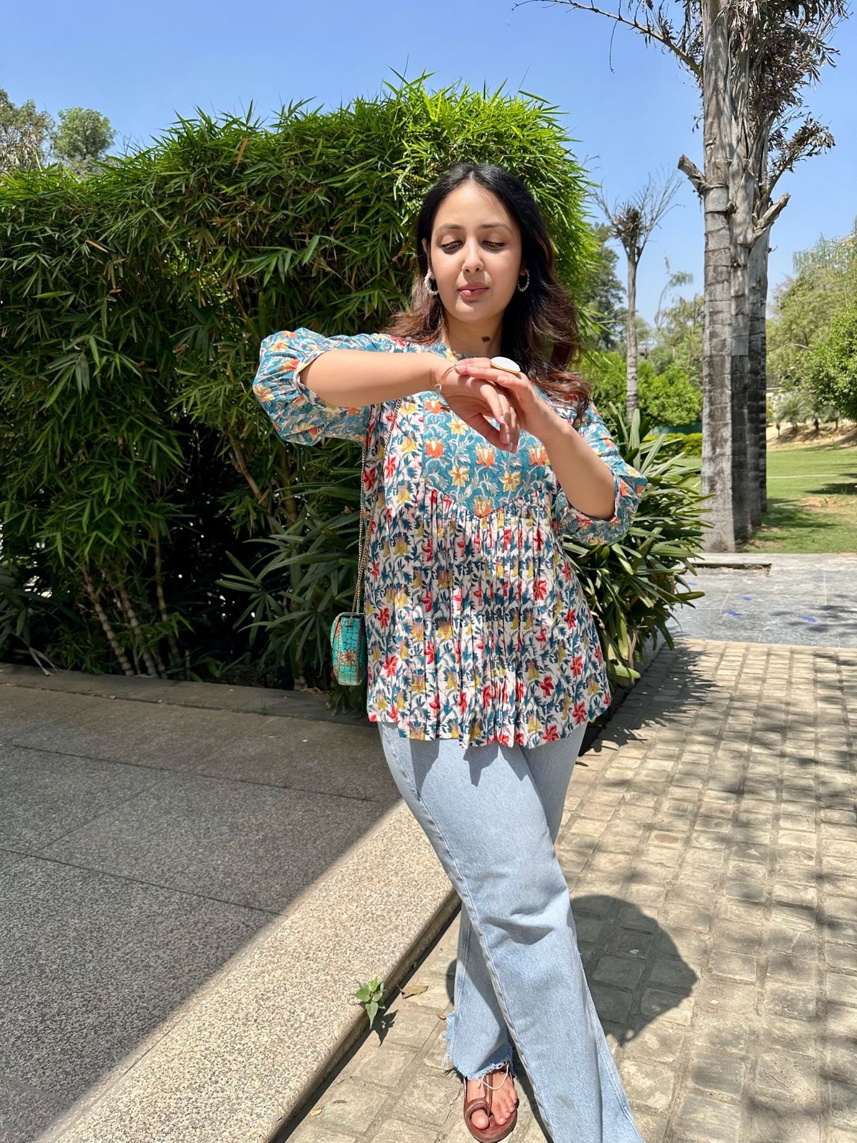 Floral White Gather Short Kurti