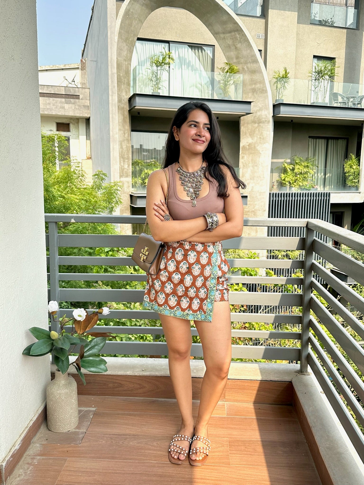 Brown Buti Border Skort
